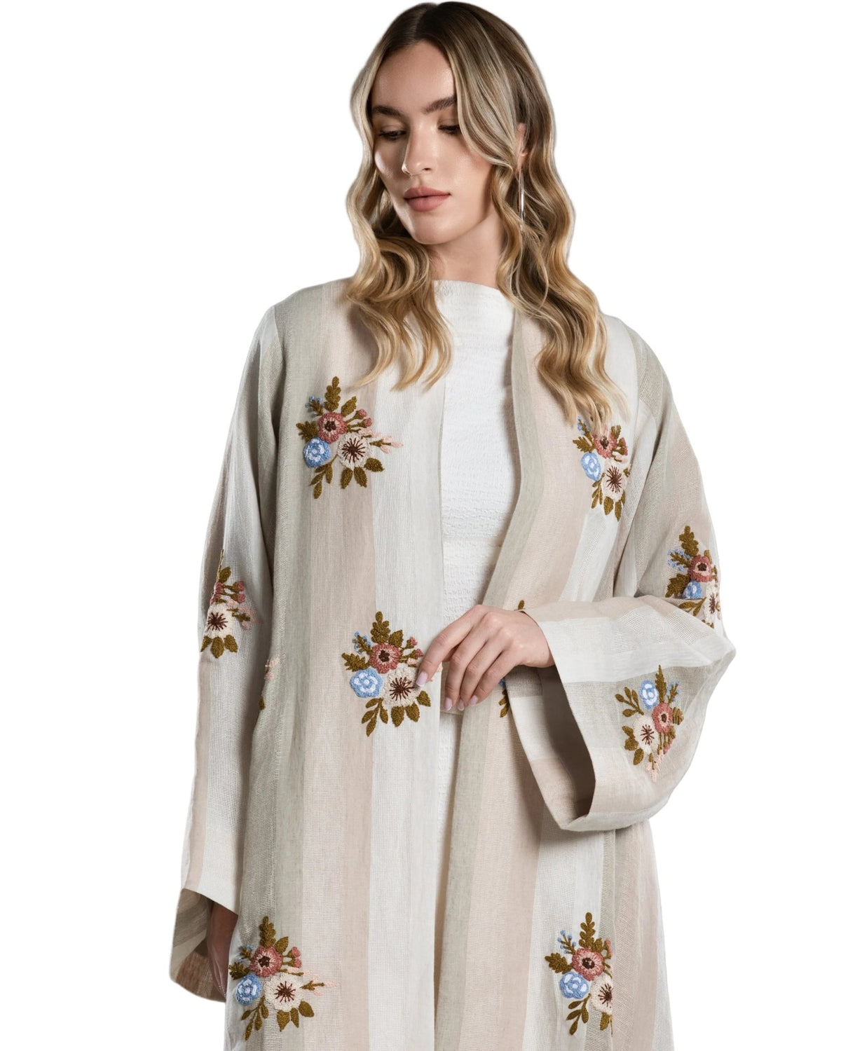 DSC26-001 - Beige Linen Abaya - ALDUKAN - MIRA Y MANO