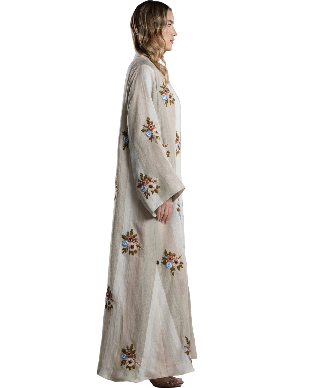 DSC26-001 - Beige Linen Abaya - ALDUKAN - MIRA Y MANO