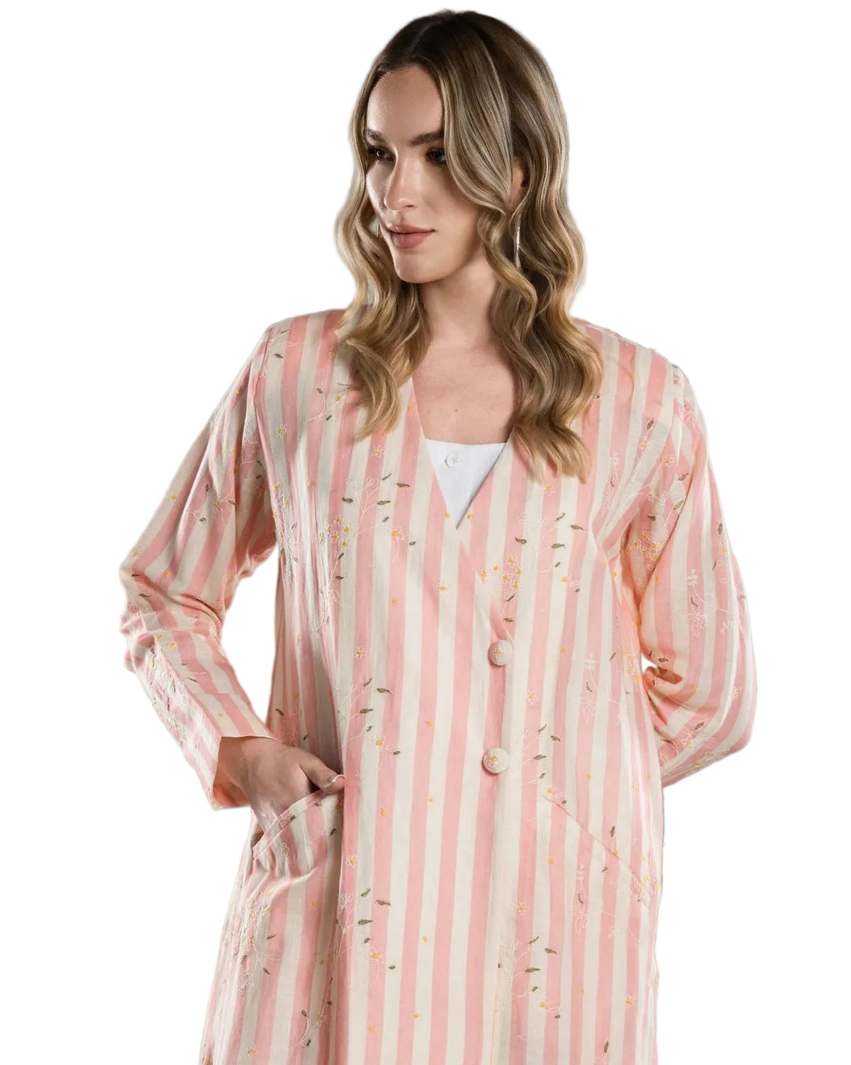 DSC26-002 – Pink Linen Abaya - ALDUKAN - MIRA Y MANO