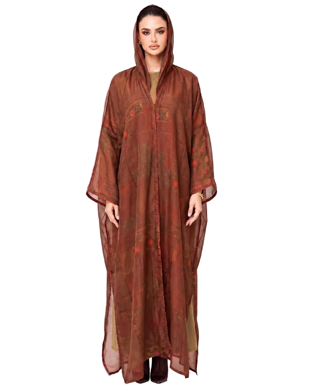 DSC26-017 – Brown Chiffon Abaya - ALDUKAN - MIRA Y MANO