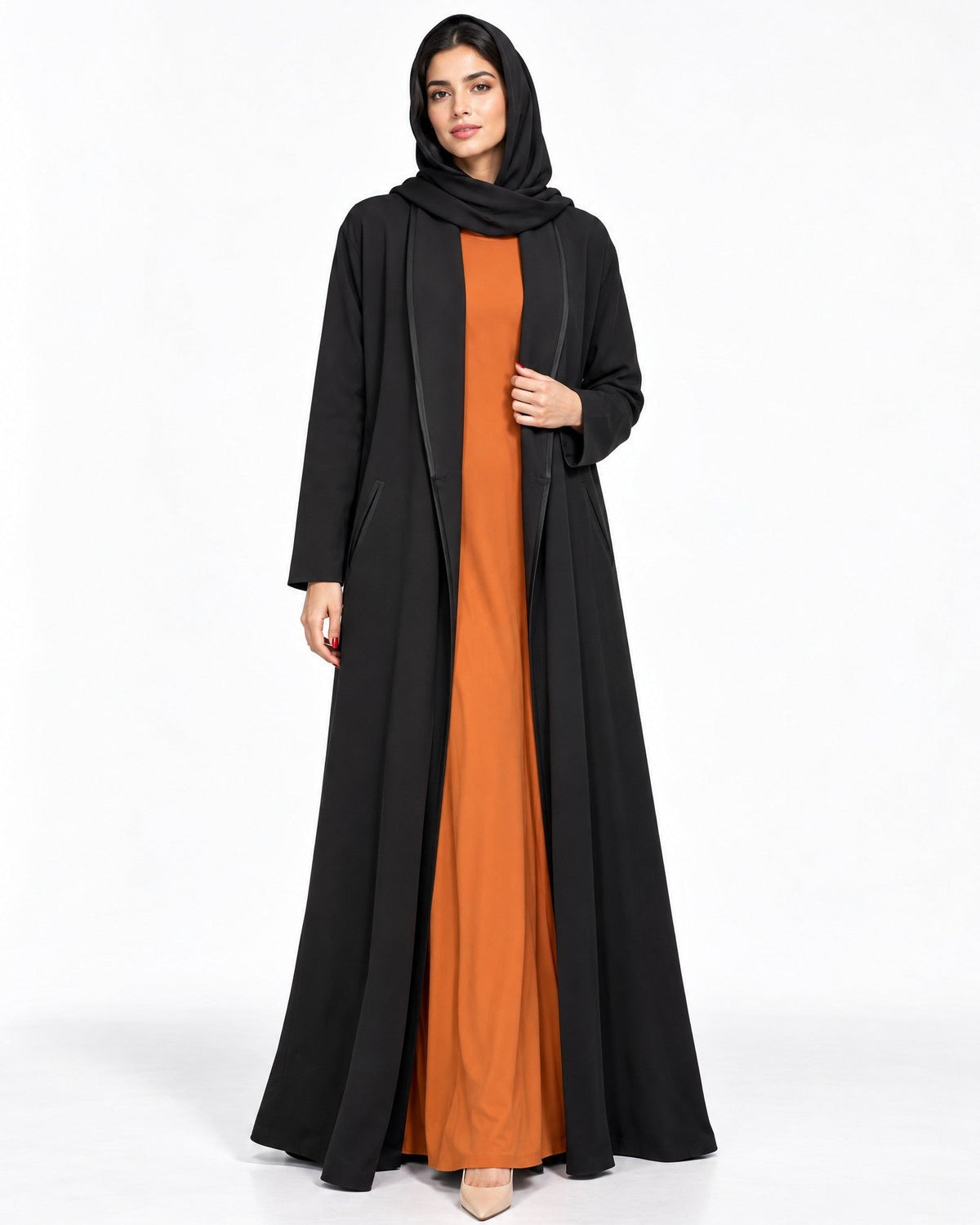 AF Coat - Black Crepe Abaya - AMBER FEROZ - MIRA Y MANO
