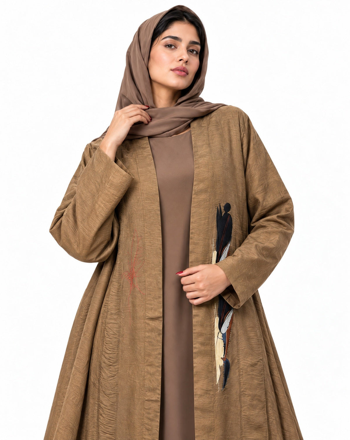 Aliya Camel Brown Abaya Set - AMBER FEROZ - MIRA Y MANO