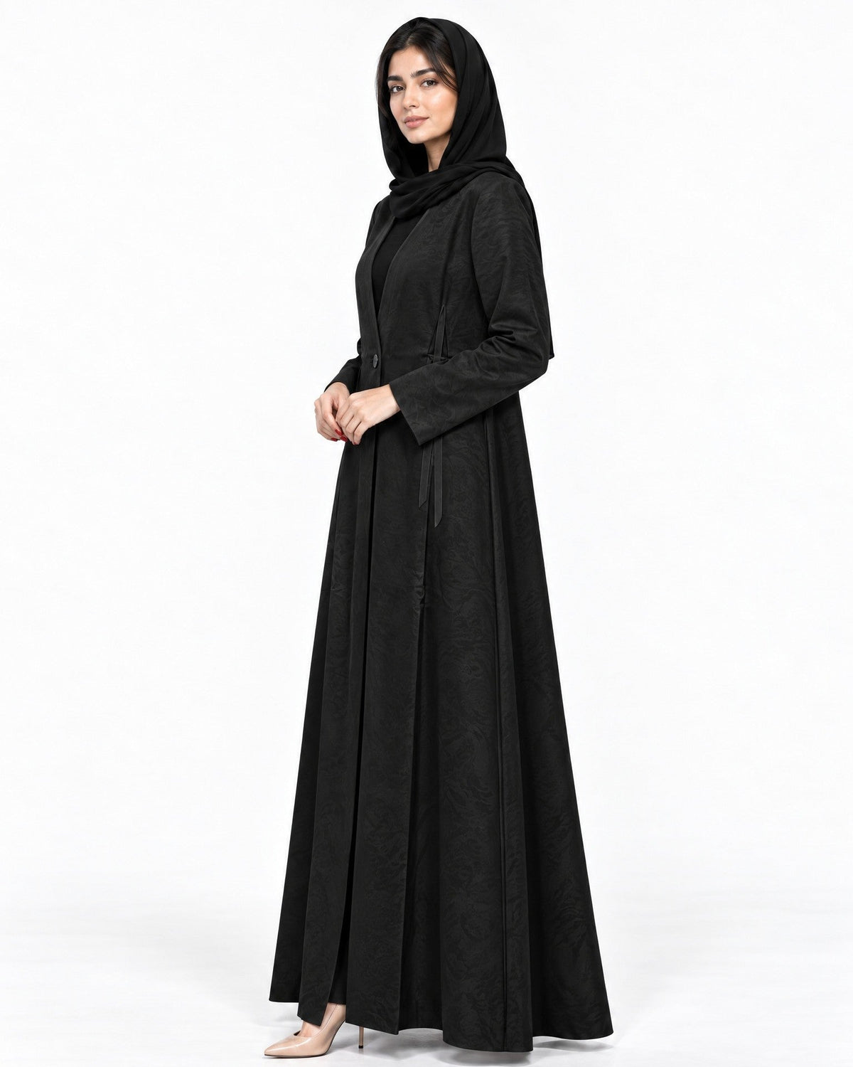 GRB67 - Black Jacquard Abaya - AMBER FEROZ - MIRA Y MANO