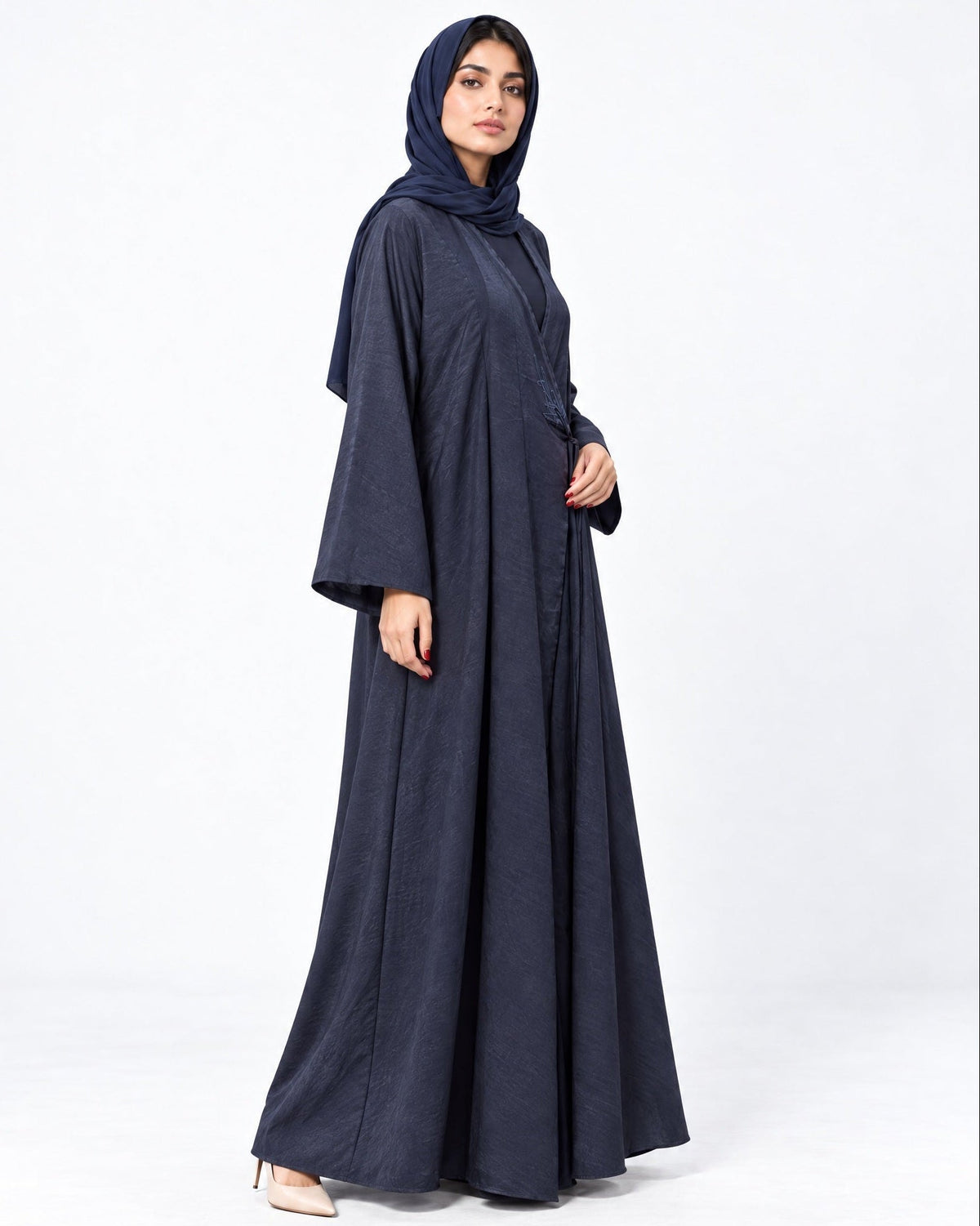 NVY-ZULAIKHA - Navy Linen Abaya - AMBER FEROZ - MIRA Y MANO