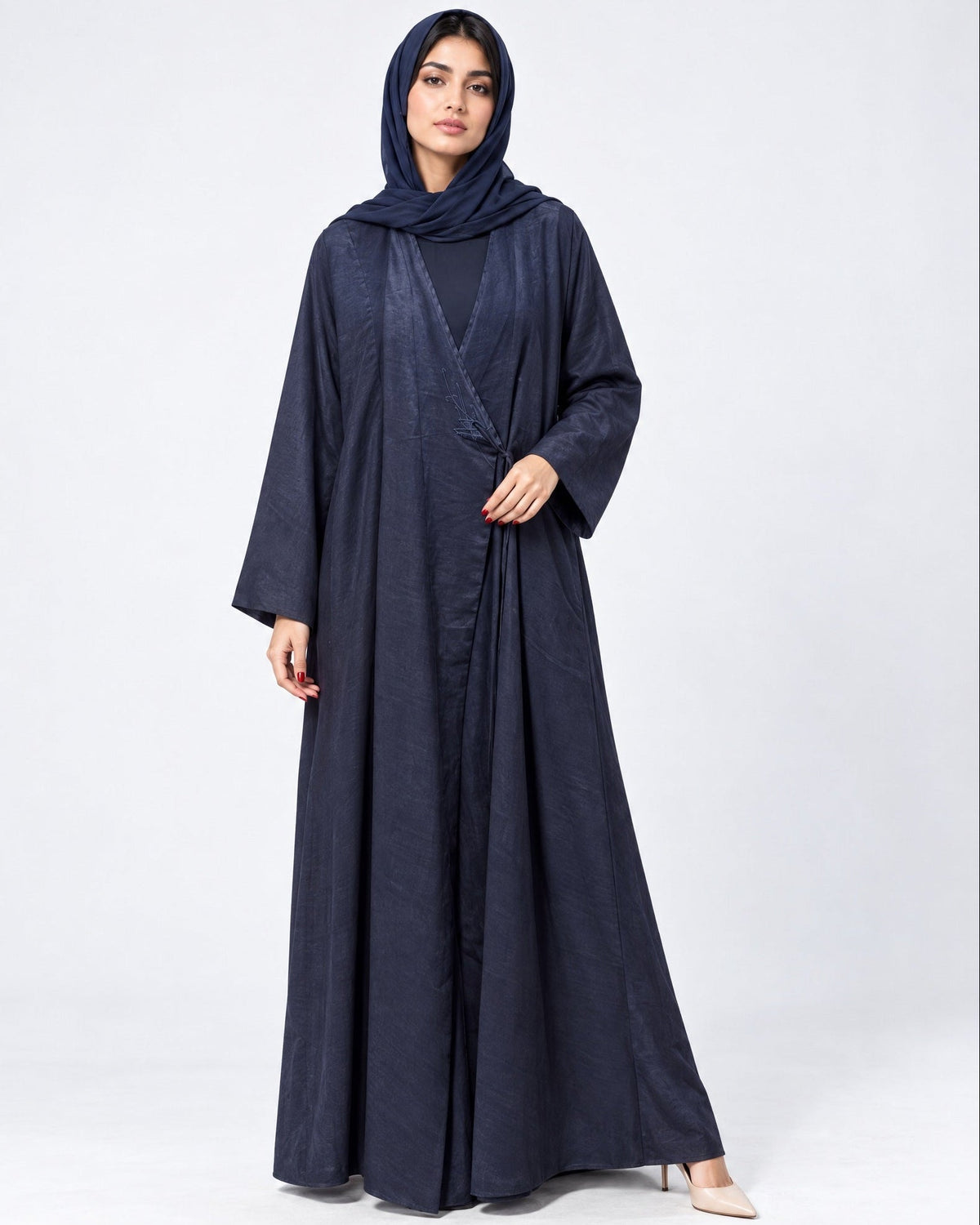 NVY-ZULAIKHA - Navy Linen Abaya - AMBER FEROZ - MIRA Y MANO