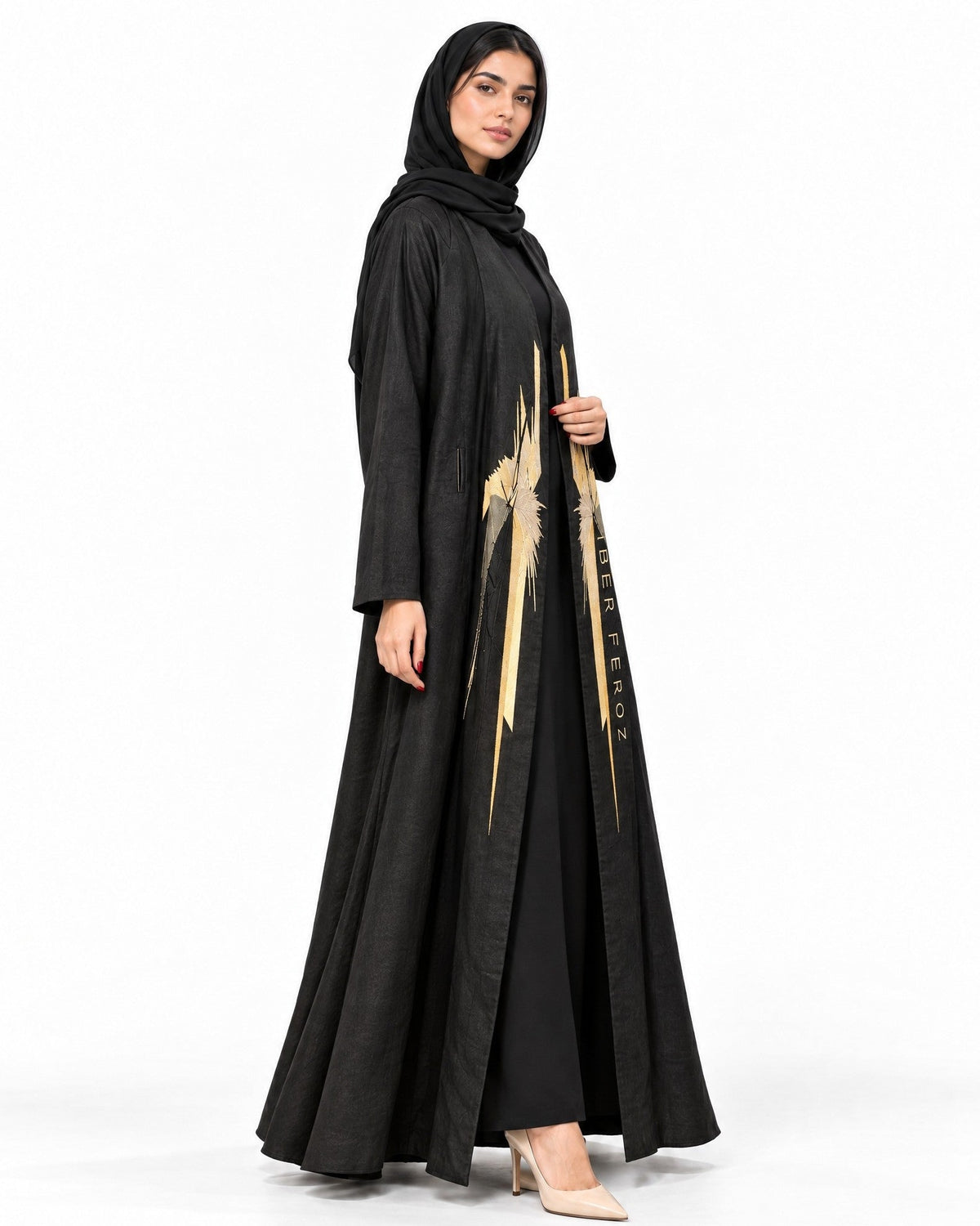 R002 - Black Linen Abaya Set - AMBER FEROZ - MIRA Y MANO