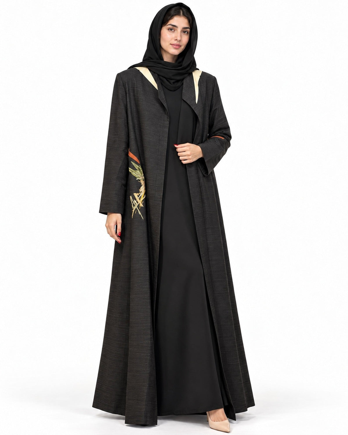 SNM - Black Jacquard Abaya - AMBER FEROZ - MIRA Y MANO