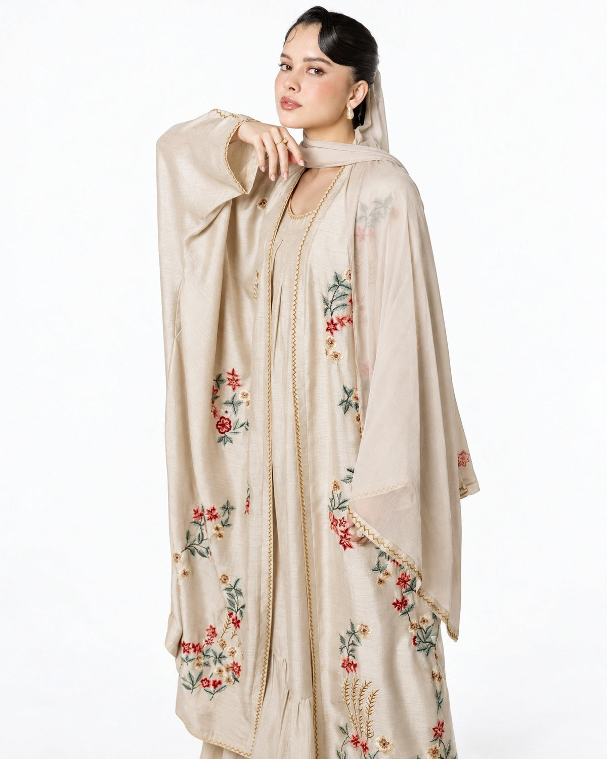 LUBABA – Beige Silk Abaya Set - AMORE MIO BY HITU - MIRA Y MANO