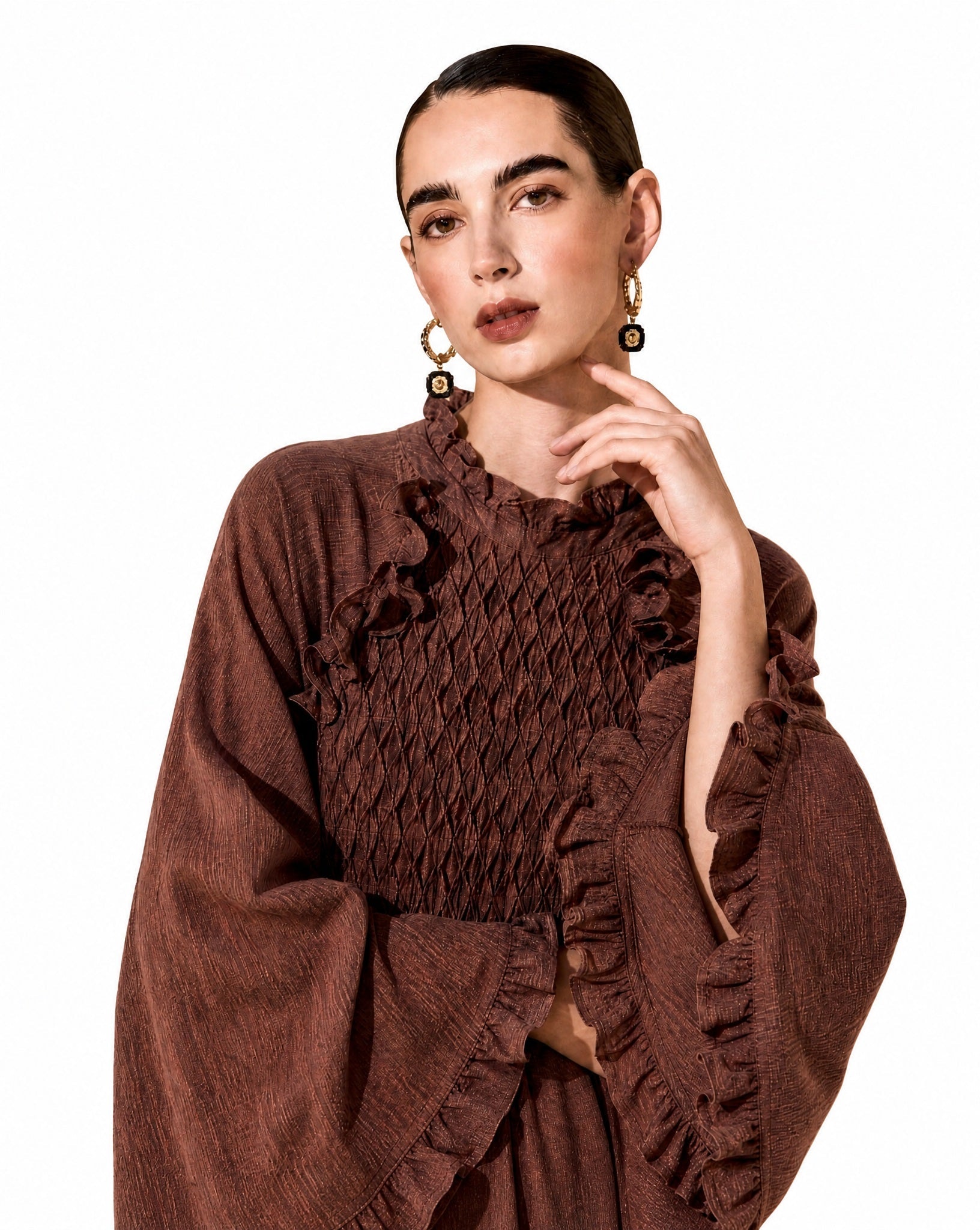 Zivara – Brown Mix Cotton Jalabiya - AMORE MIO BY HITU - MIRA Y MANO