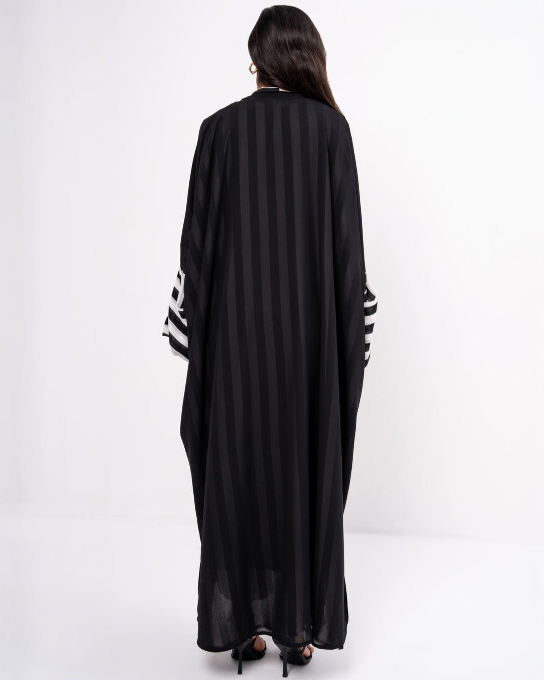 Black and White Striped - Black Chiffon Abaya - ASDAF LINE - MIRA Y MANO