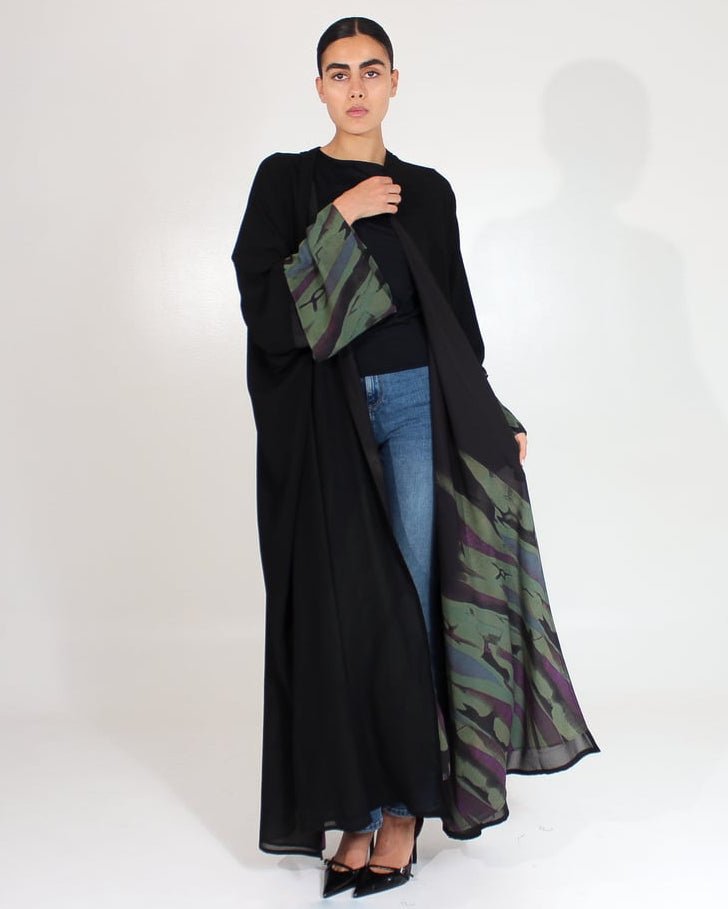 Lined Chiffon Olive – Black Chiffon Abaya - ASDAF LINE - MIRA Y MANO