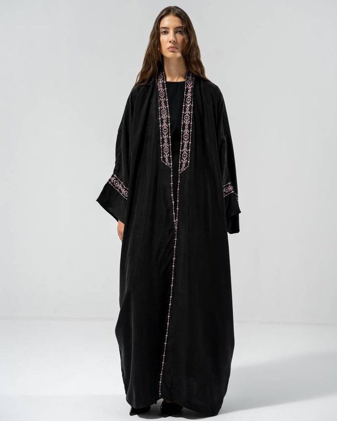 Pink Cobra Black Silk Abaya - ASDAF LINE - MIRA Y MANO