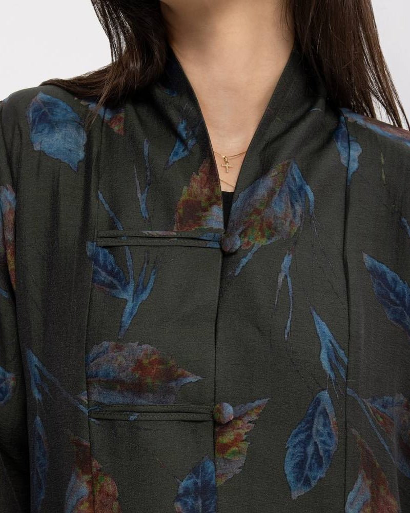 Printed Olive Chiffon Abaya - ASDAF LINE - MIRA Y MANO