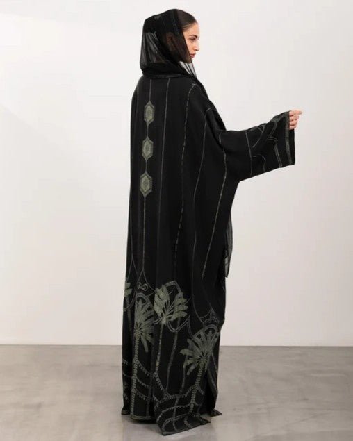 A26-20 – Black Printed Washed Silk Abaya - ASL - MIRA Y MANO