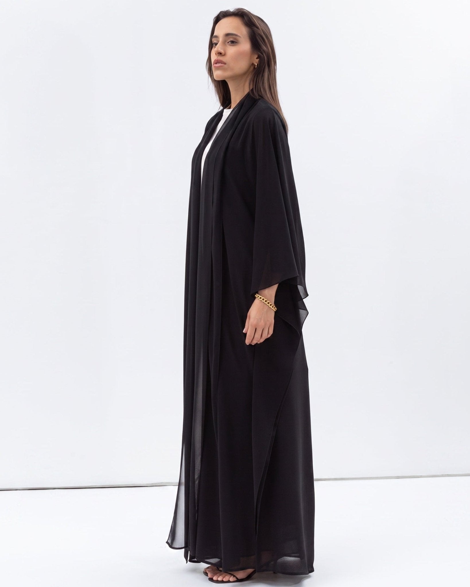 AB-FL-2LYR-CHKBLK – Black Georgette Abaya - CHIKA - MIRA Y MANO