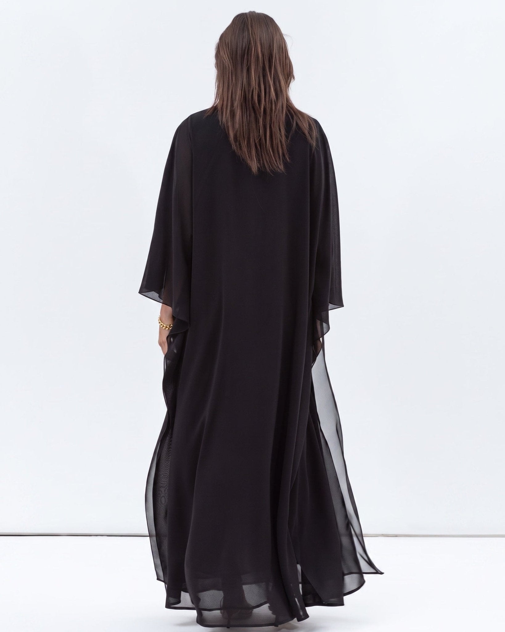 AB-FL-2LYR-CHKBLK – Black Georgette Abaya - CHIKA - MIRA Y MANO