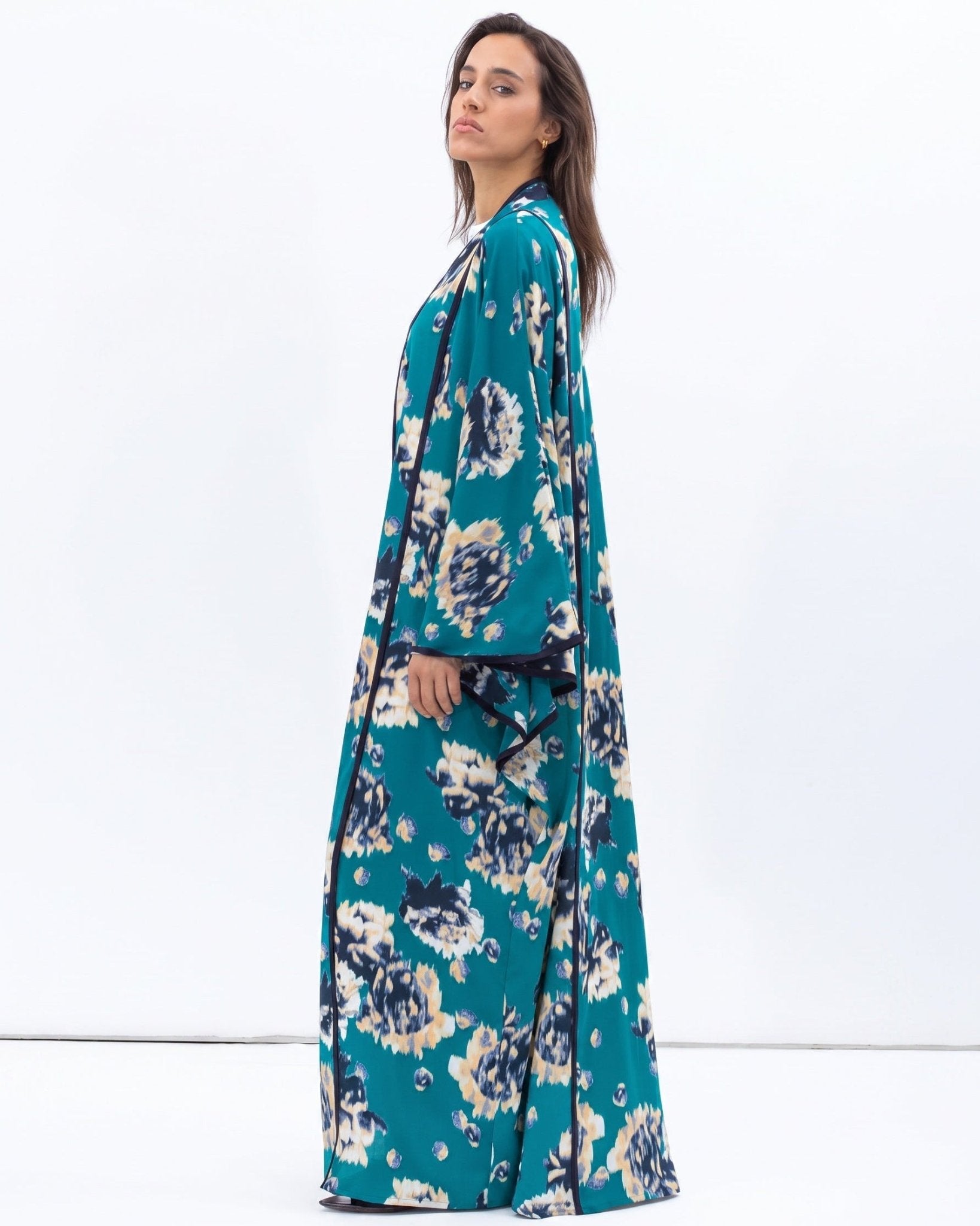 AB-FL-TL-AFP – Teal Crepe Abaya - CHIKA - MIRA Y MANO
