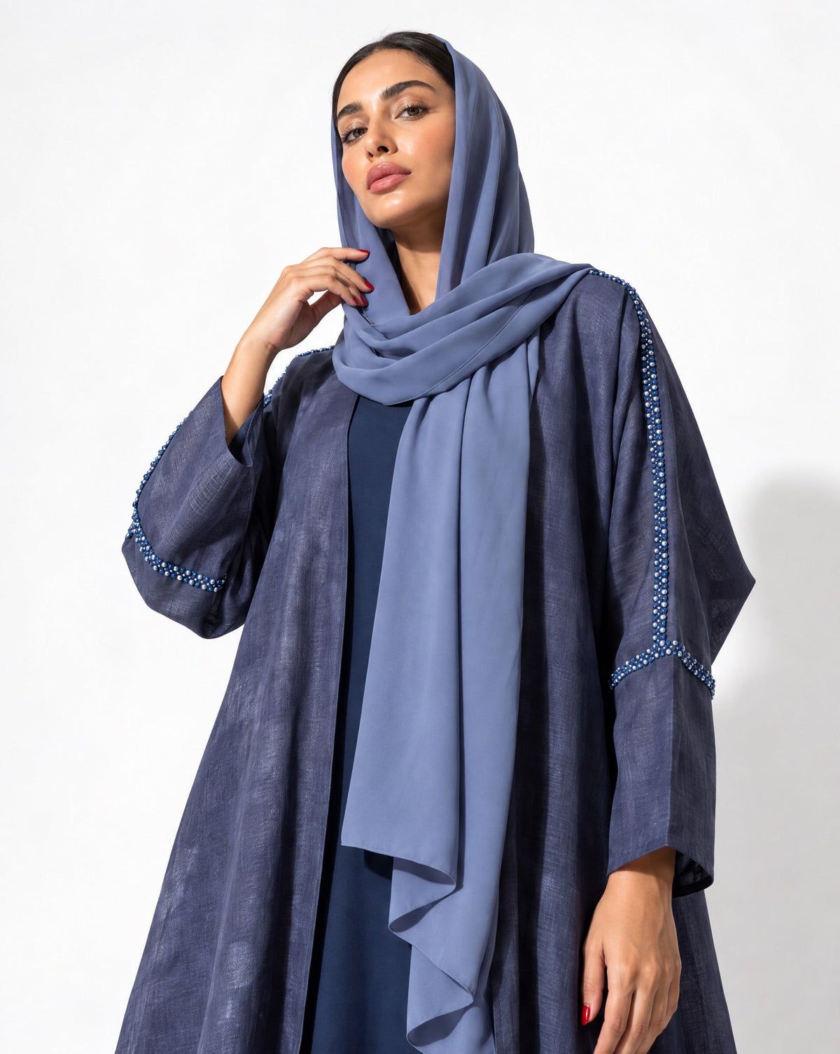 XO PRINT BLUE ABAYA - DAR TARAF - MIRA Y MANO