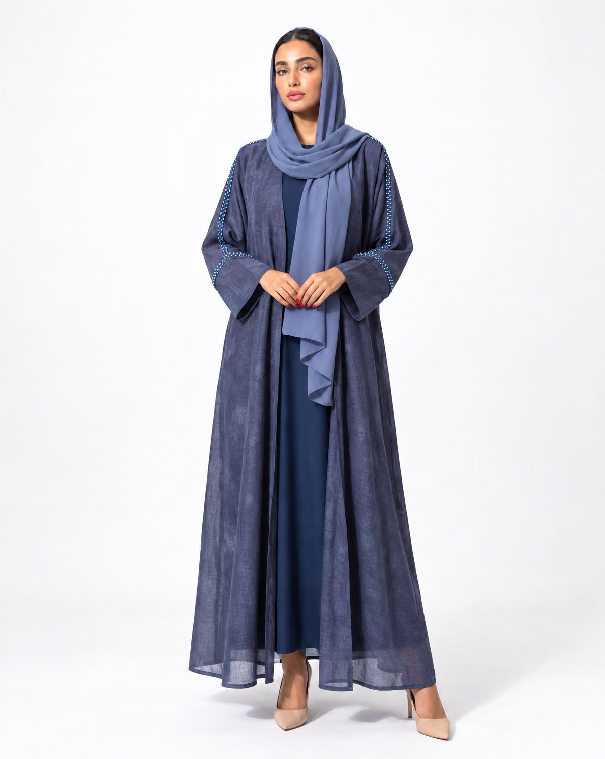 XO PRINT BLUE ABAYA - DAR TARAF - MIRA Y MANO