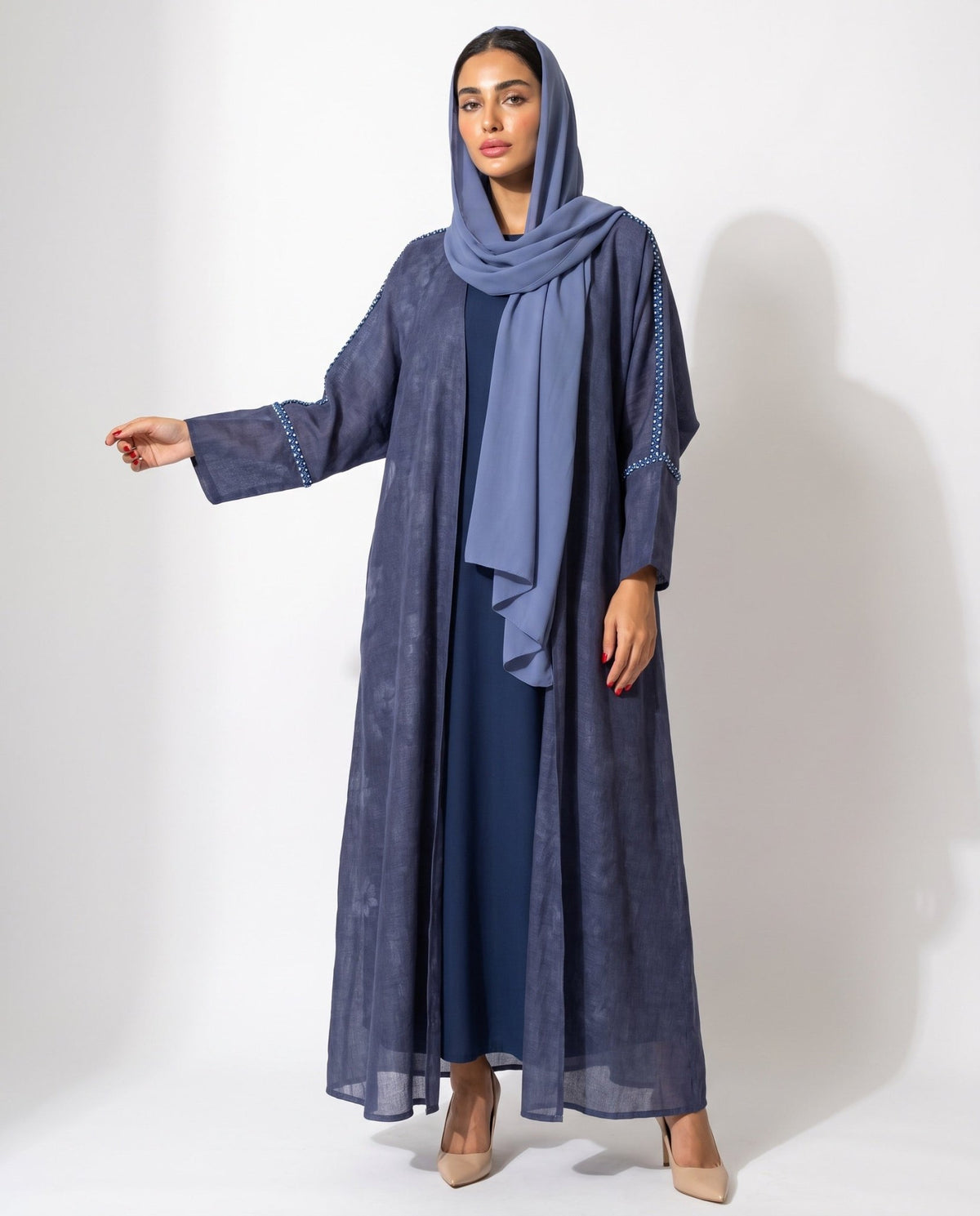XO PRINT BLUE ABAYA - DAR TARAF - MIRA Y MANO