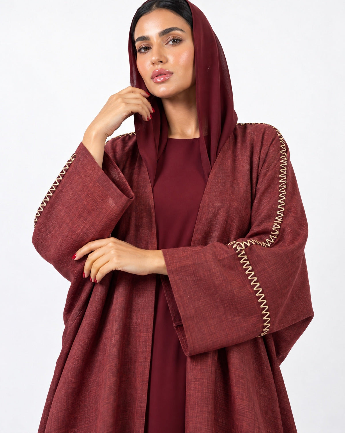 XO PRINT MAROON ABAYA - DAR TARAF - MIRA Y MANO