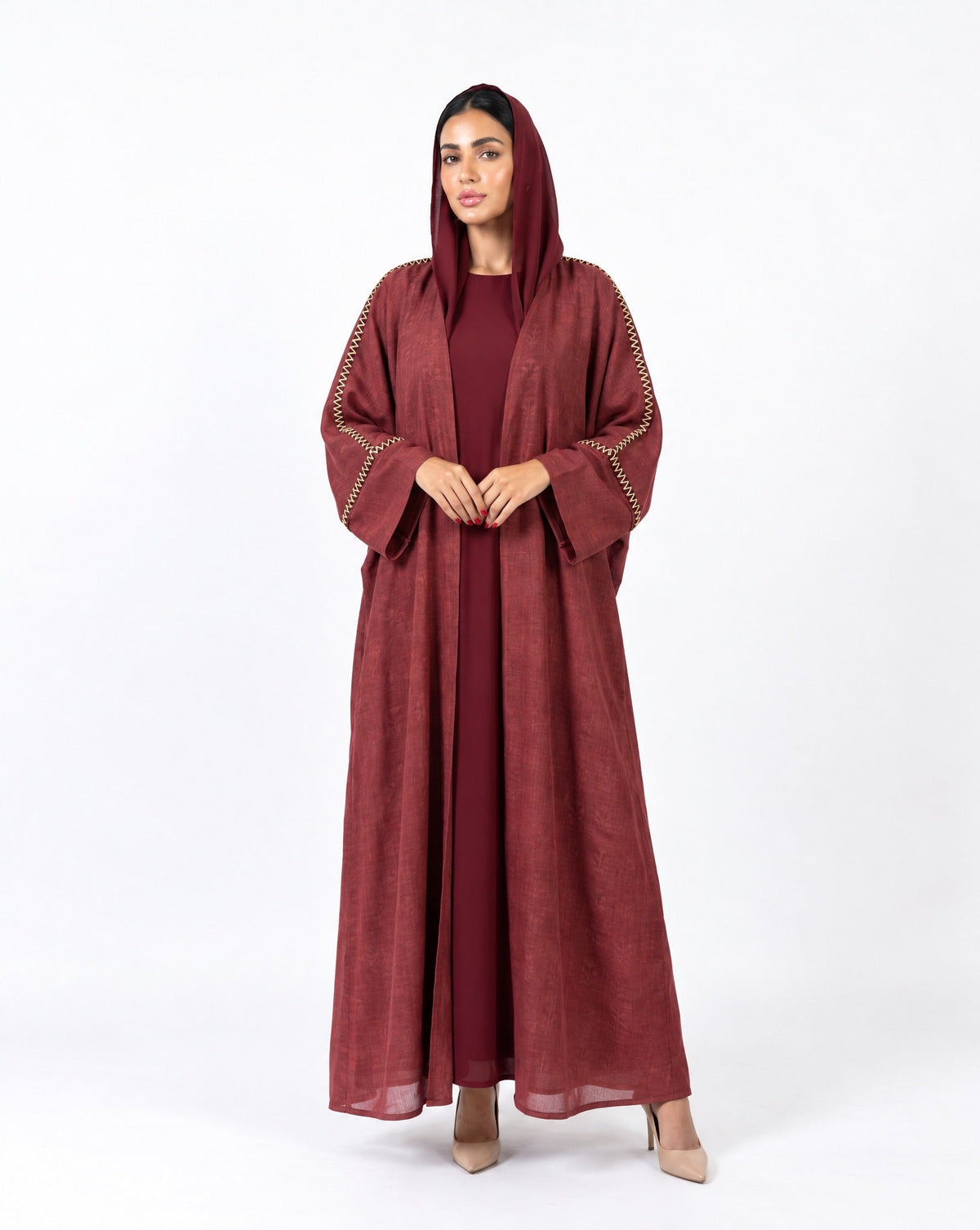 XO PRINT MAROON ABAYA - DAR TARAF - MIRA Y MANO