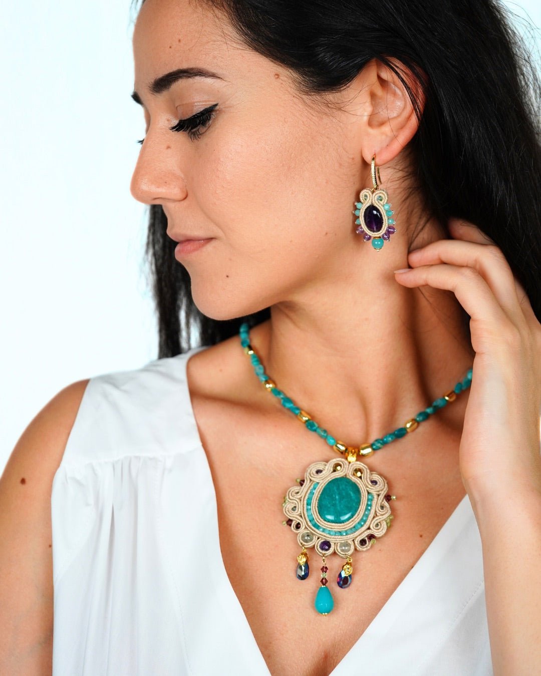 RIMAL 1N – Turquoise Cotton Mix Necklace - DESIREA - MIRA Y MANO