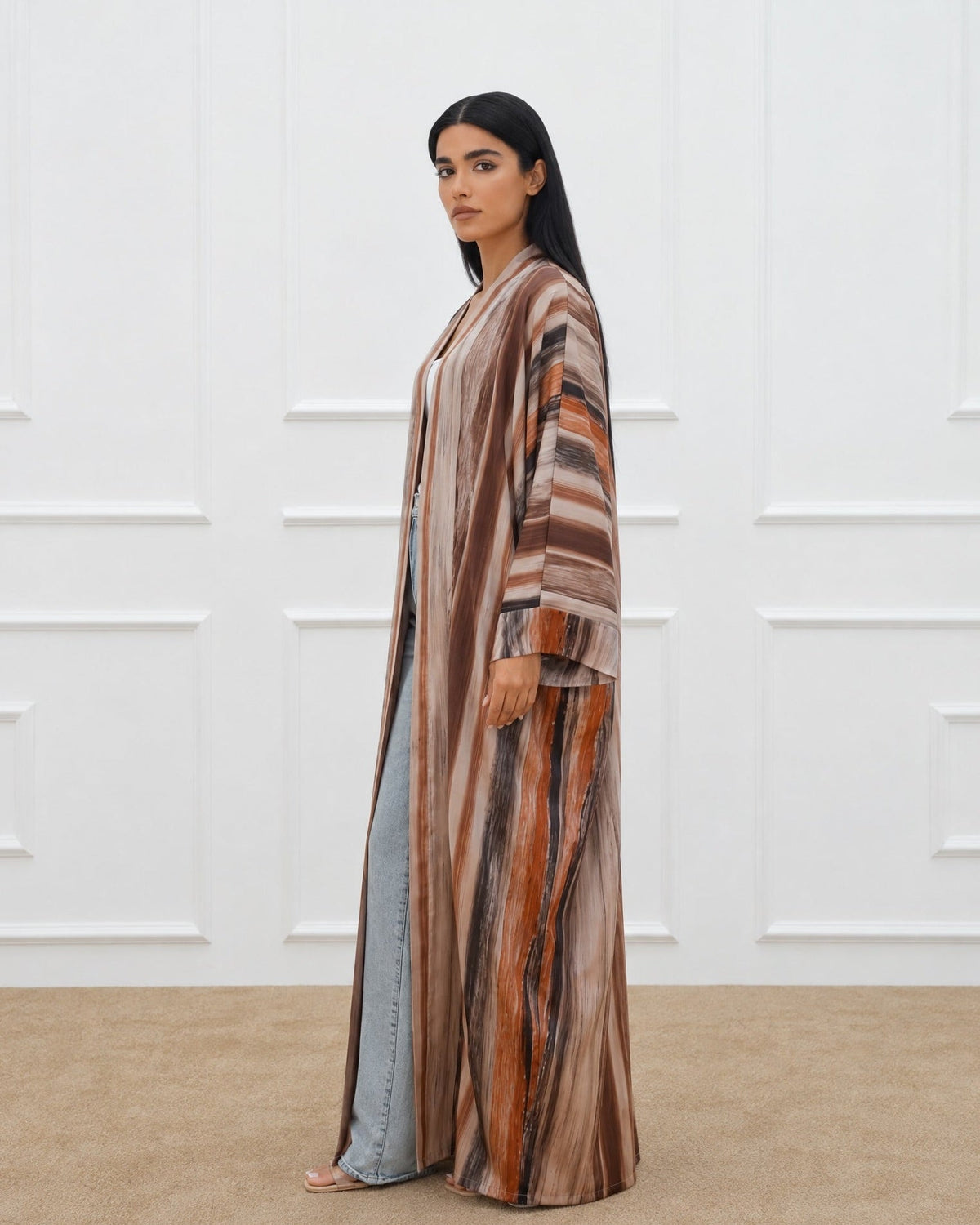 ABM26-1147A - Brown Silk Abaya - EFFA - MIRA Y MANO