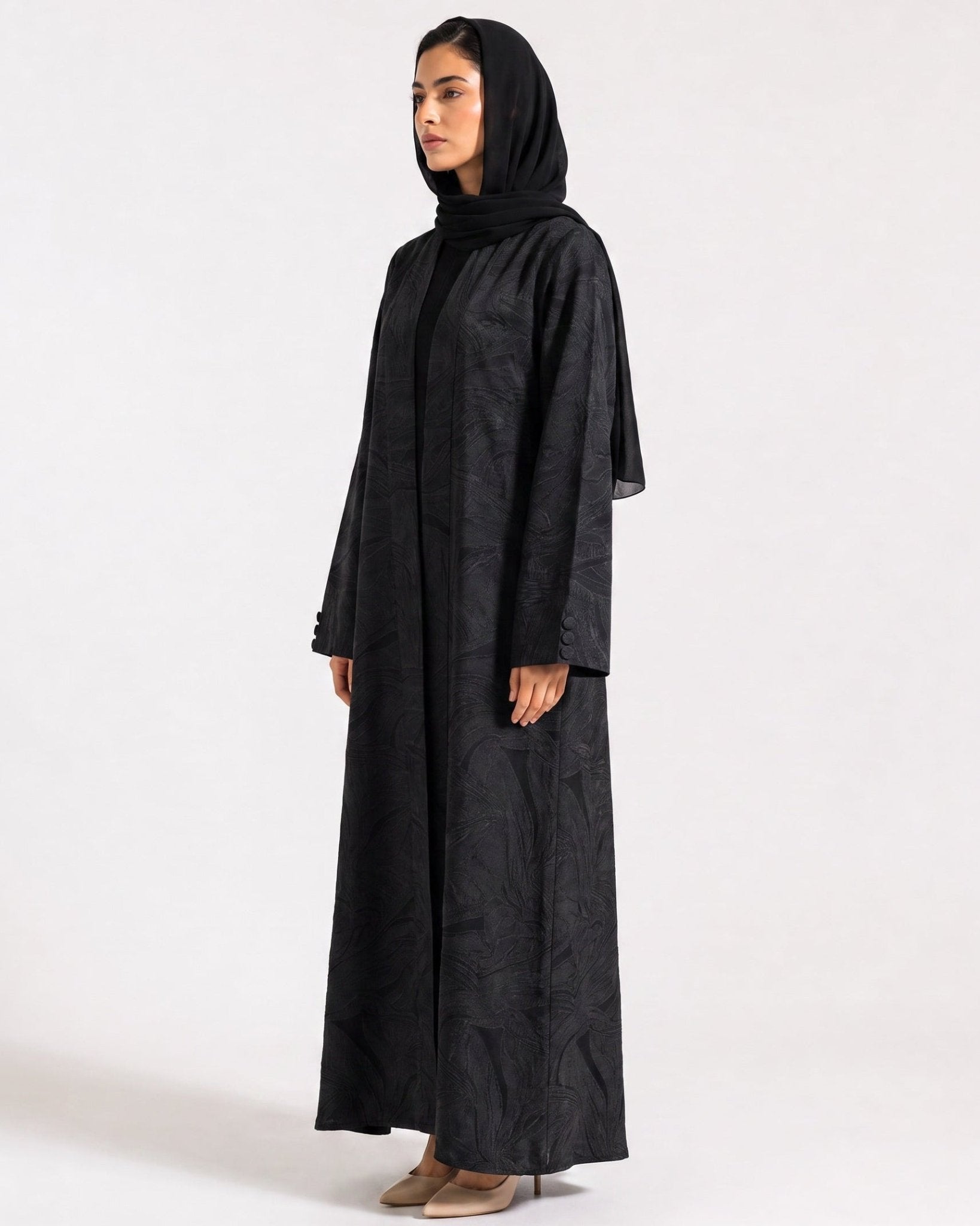 ABY 3806M-BK – Black Linen Abaya - EMAD RIZQ - MIRA Y MANO