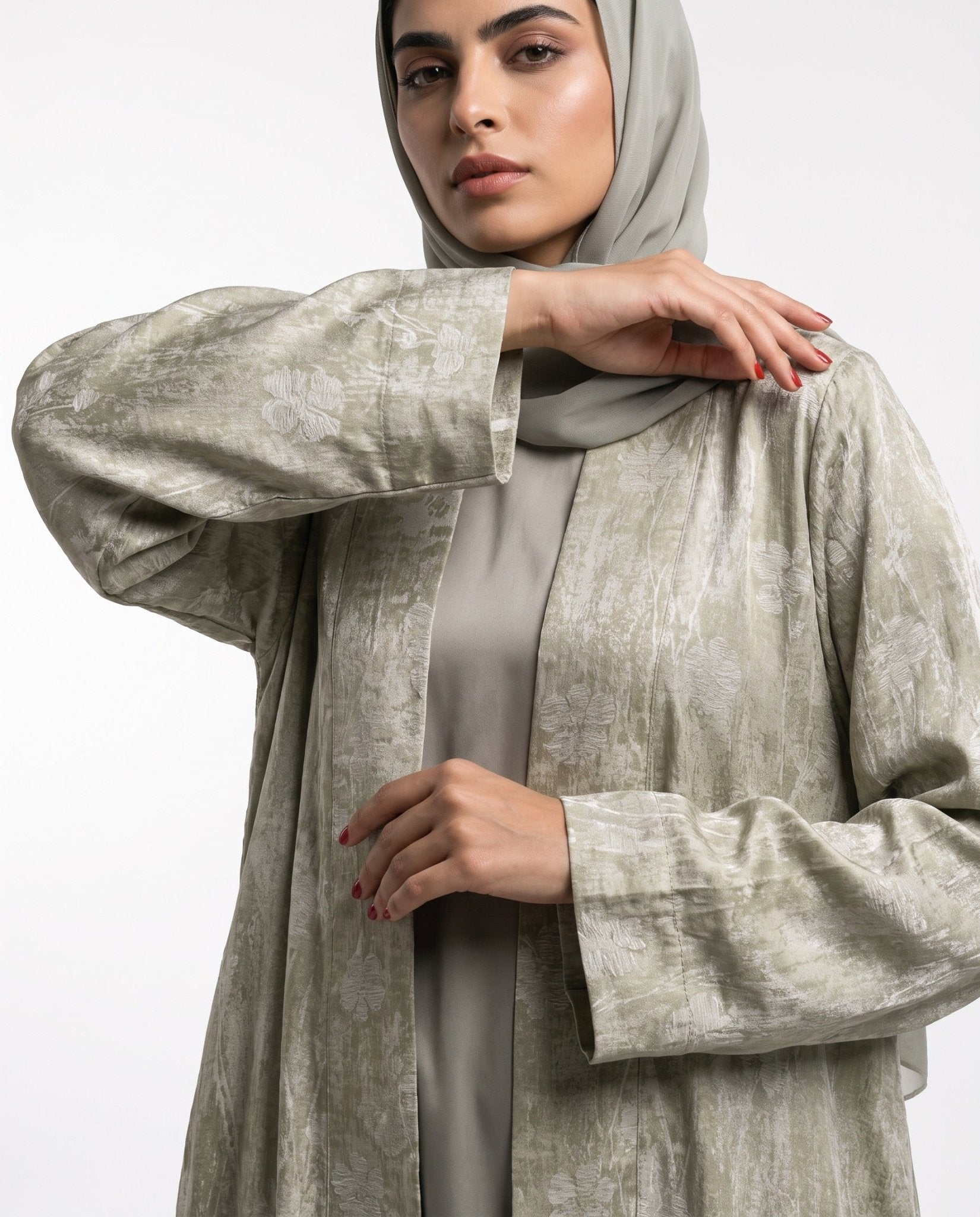 ABY 4633M – Light Sea Green Jacquard Abaya - EMAD RIZQ - MIRA Y MANO