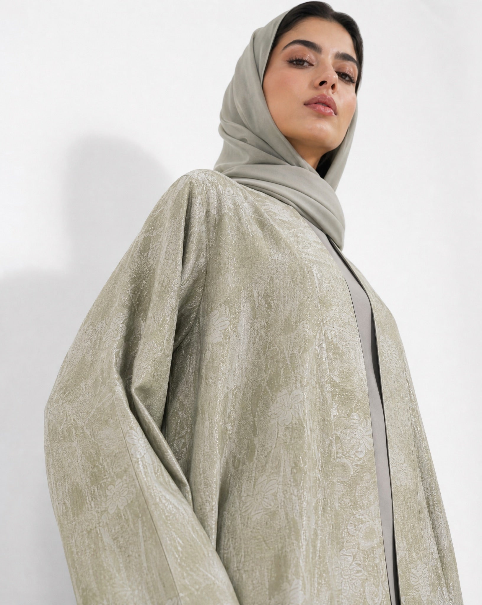 ABY 4633M – Light Sea Green Jacquard Abaya - EMAD RIZQ - MIRA Y MANO