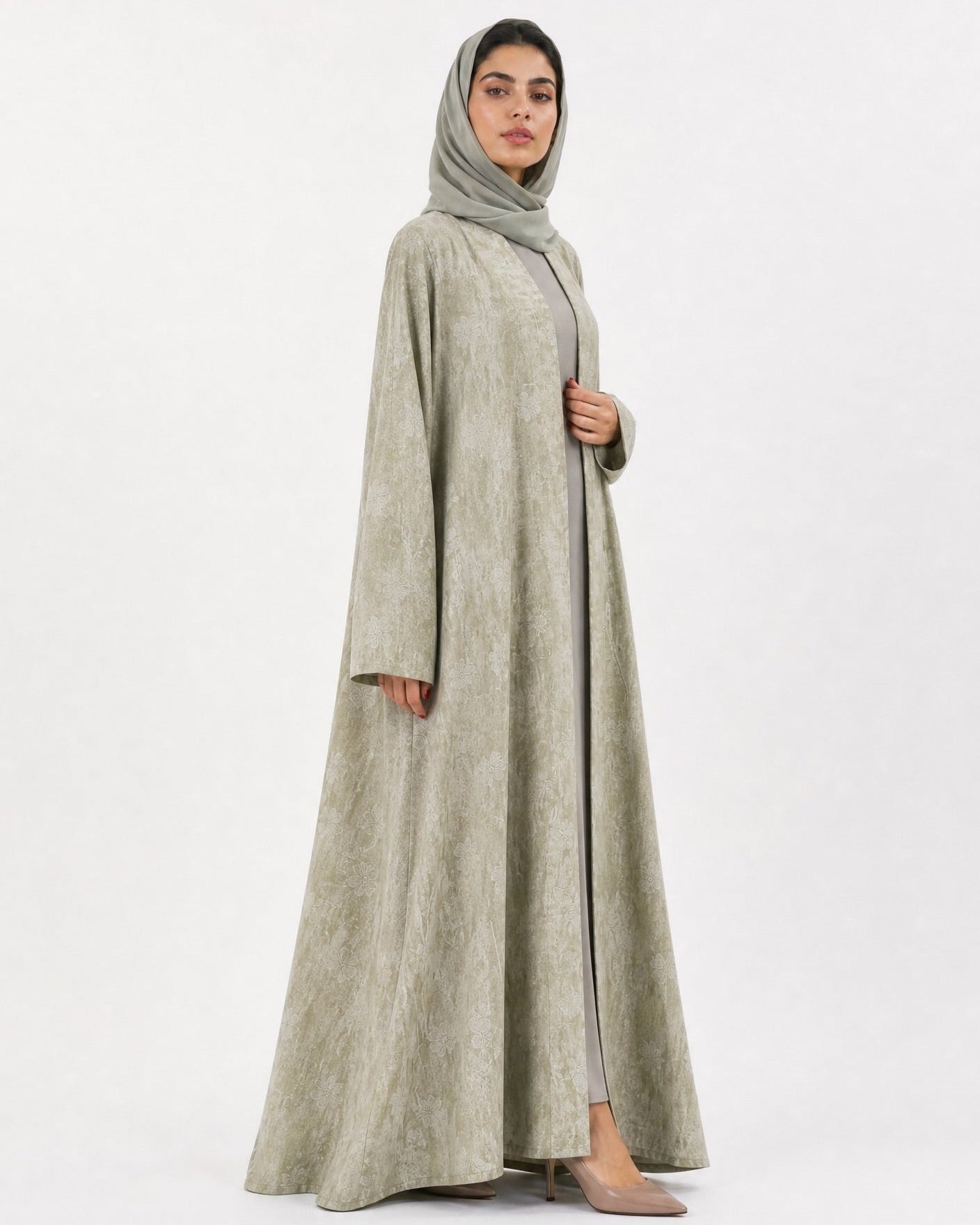 ABY 4633M – Light Sea Green Jacquard Abaya - EMAD RIZQ - MIRA Y MANO