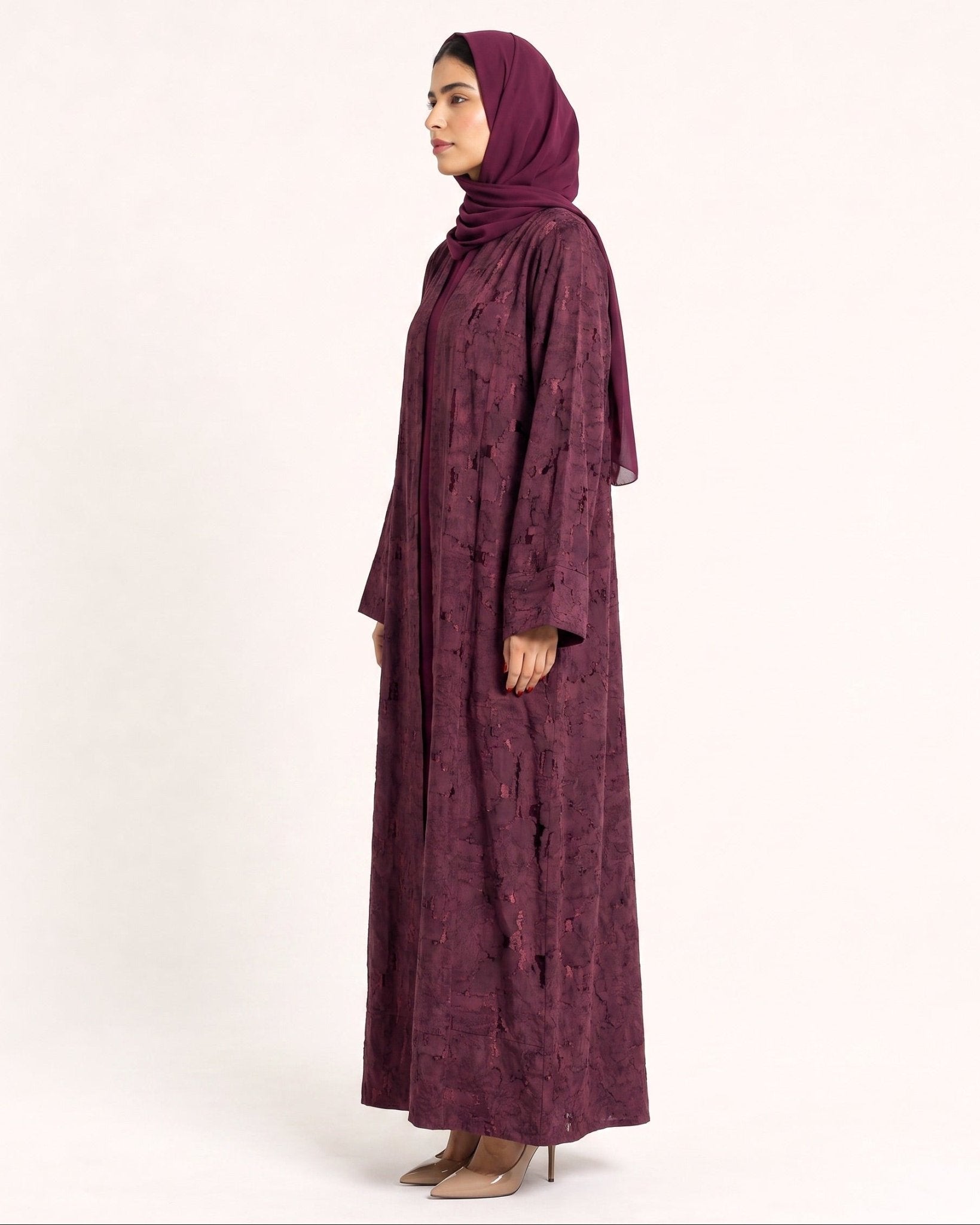 ABY 4639M – Maroon Silk Cotton Abaya - EMAD RIZQ - MIRA Y MANO