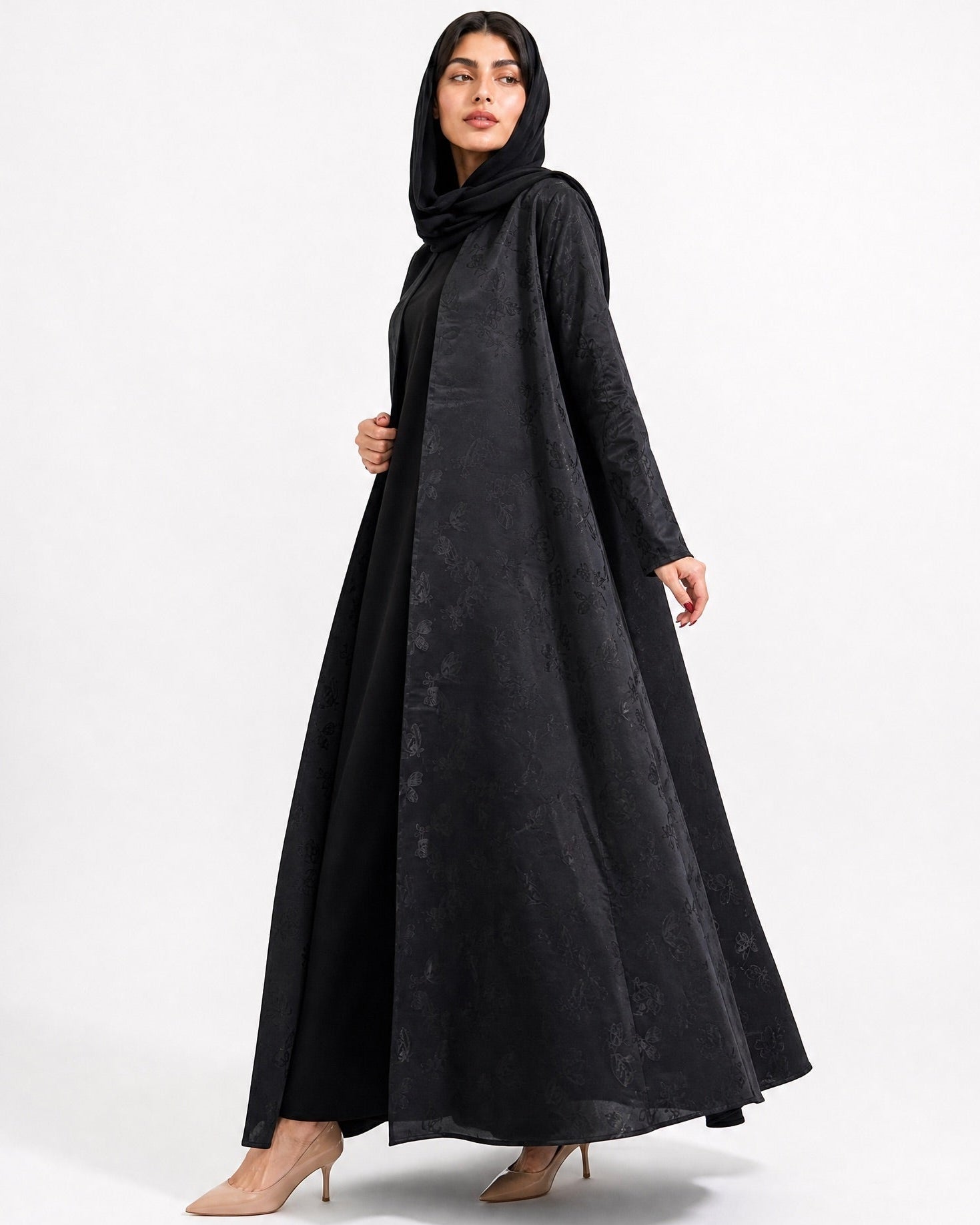 ABY 4653M – Black Jacquard Abaya - EMAD RIZQ - MIRA Y MANO
