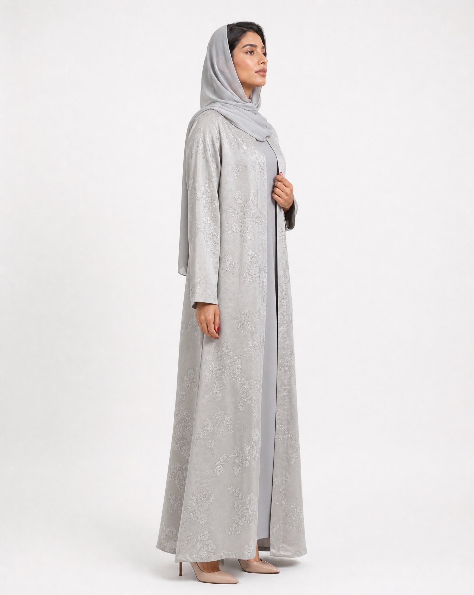 ABY 4655M – Silver Jacquard Abaya - EMAD RIZQ - MIRA Y MANO