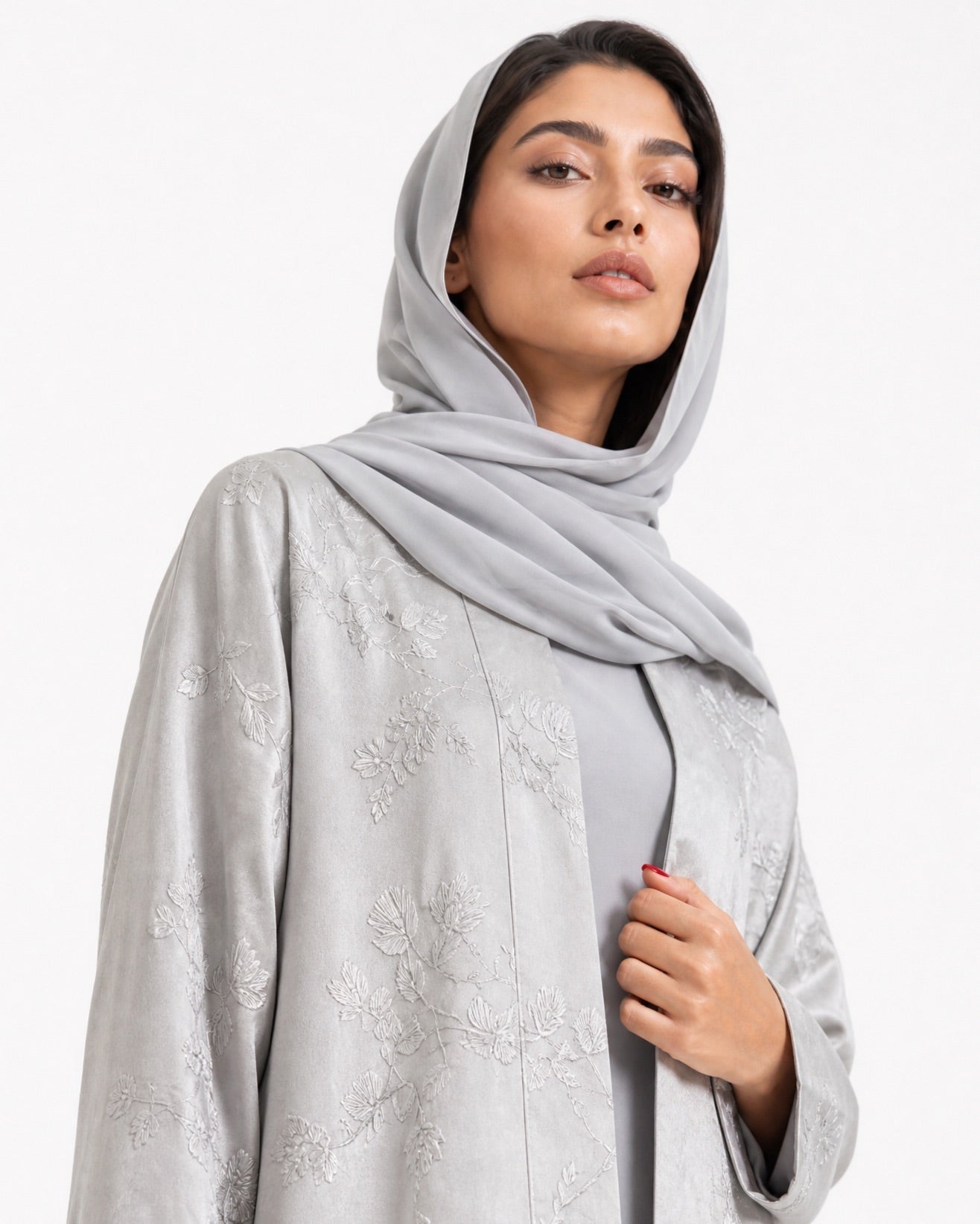 ABY 4655M – Silver Jacquard Abaya - EMAD RIZQ - MIRA Y MANO