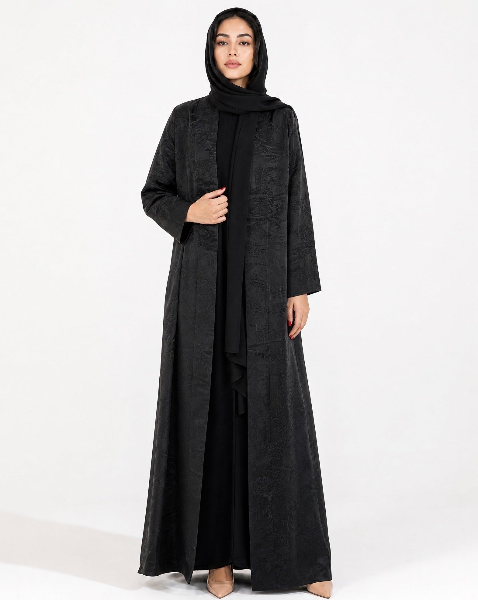 ABY 4684M – Black Jacquard Abaya - EMAD RIZQ - MIRA Y MANO