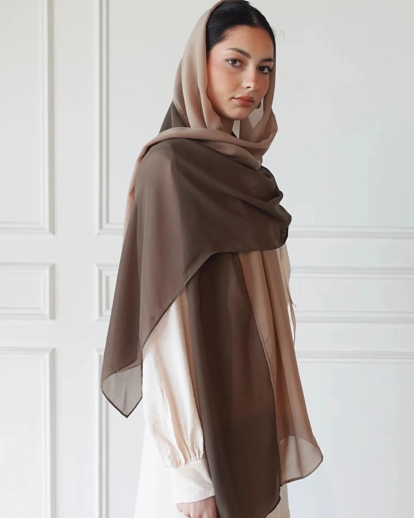 BL9054 TWO IN ONE BROWN - BEIGE SCARF - FOULARD - MIRA Y MANO