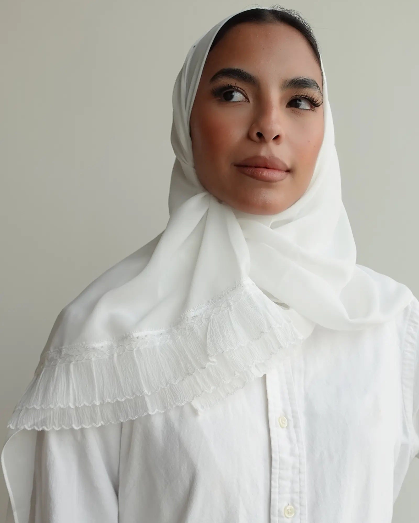 NJ1005 Pure Lace – White Chiffon Scarf – Product image 1