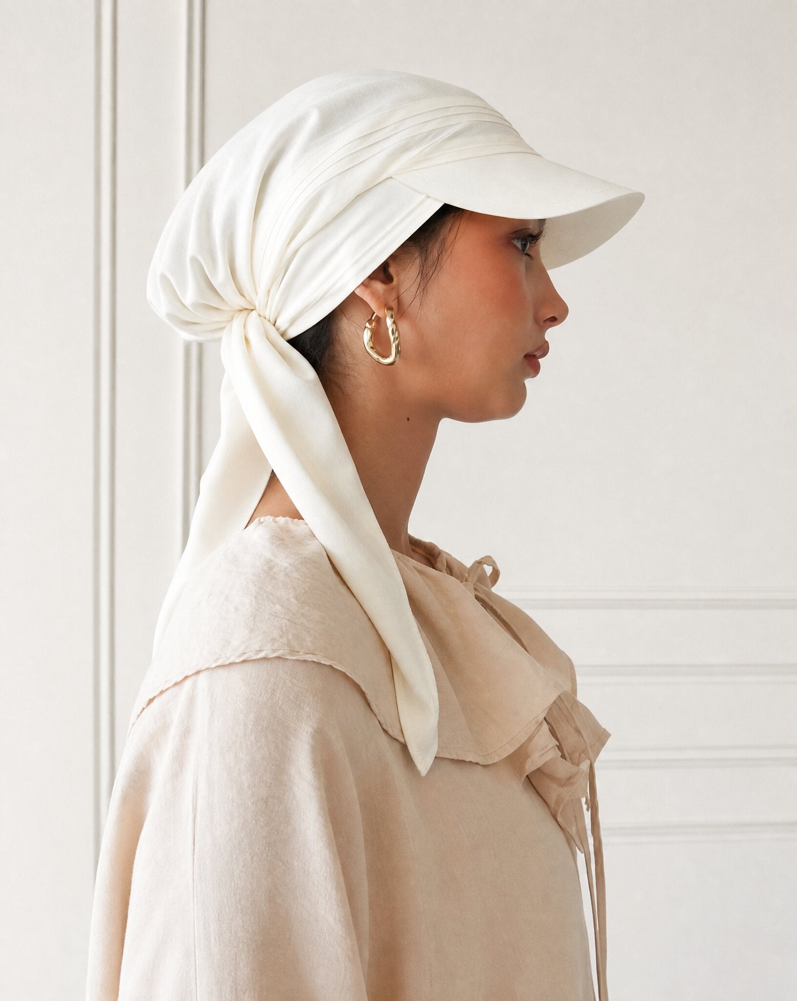 ST1150 SANIA WHITE – White Cotton Mix Turban Hat - FOULARD - MIRA Y MANO