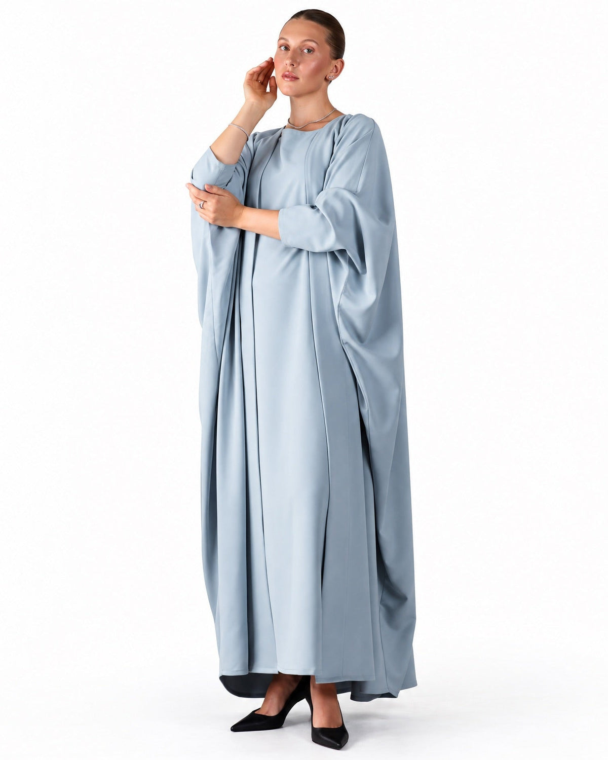 FC 805 – Powder Blue Crepe Abaya Set - FOUZ COUTURE - MIRA Y MANO