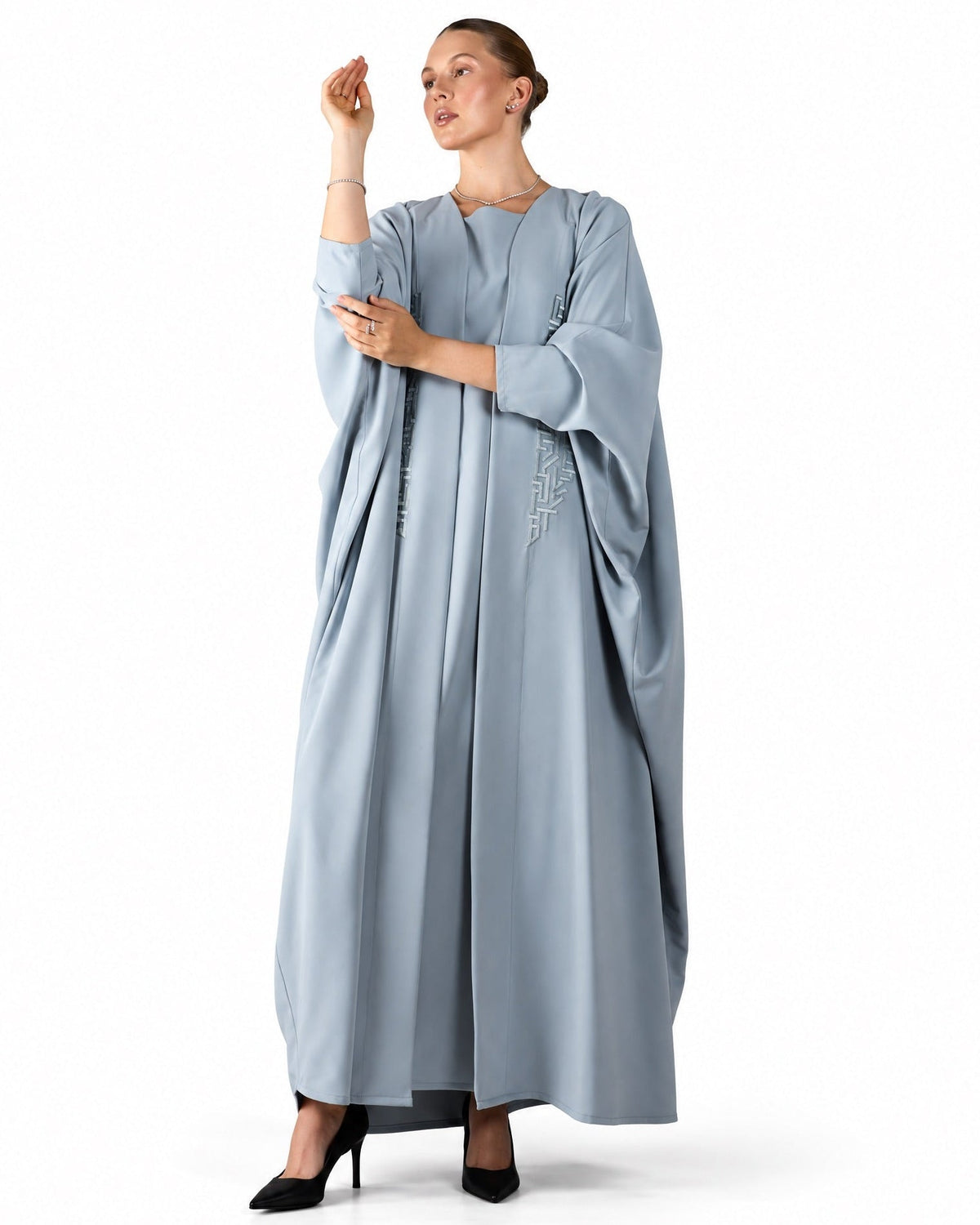 FC 805 – Powder Blue Crepe Abaya Set - FOUZ COUTURE - MIRA Y MANO