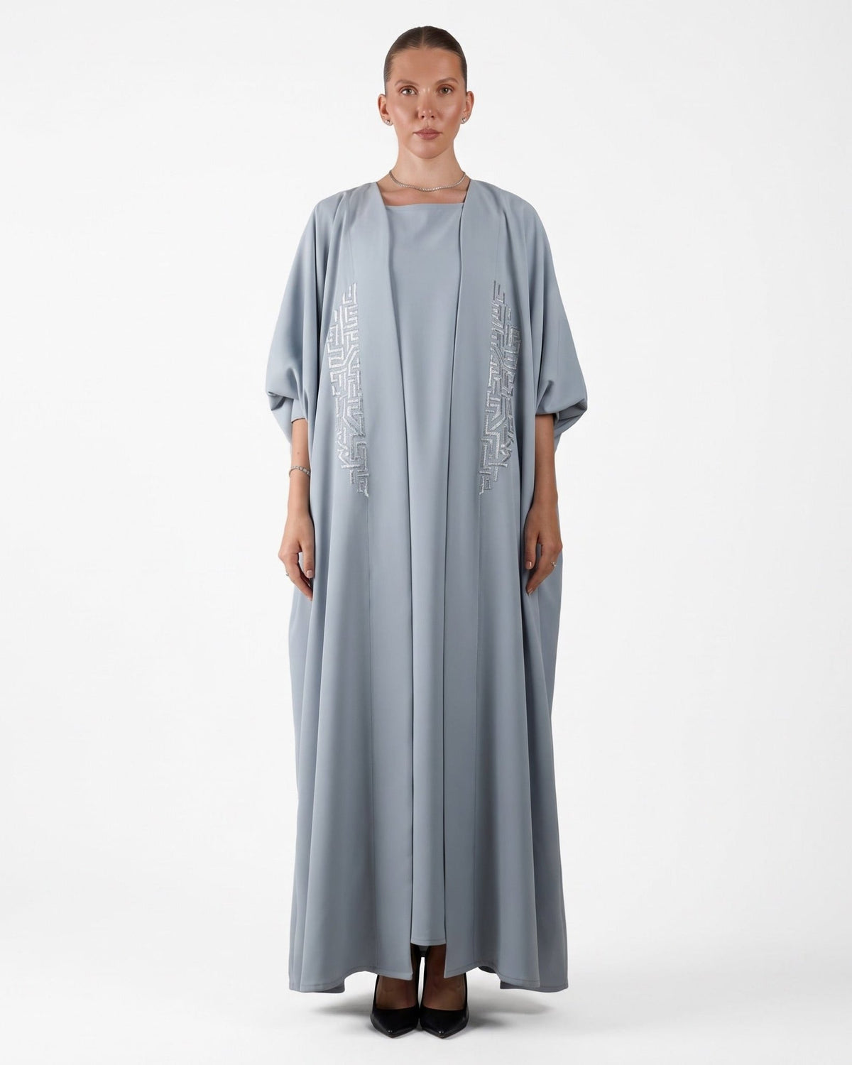 FC 805 – Powder Blue Crepe Abaya Set - FOUZ COUTURE - MIRA Y MANO