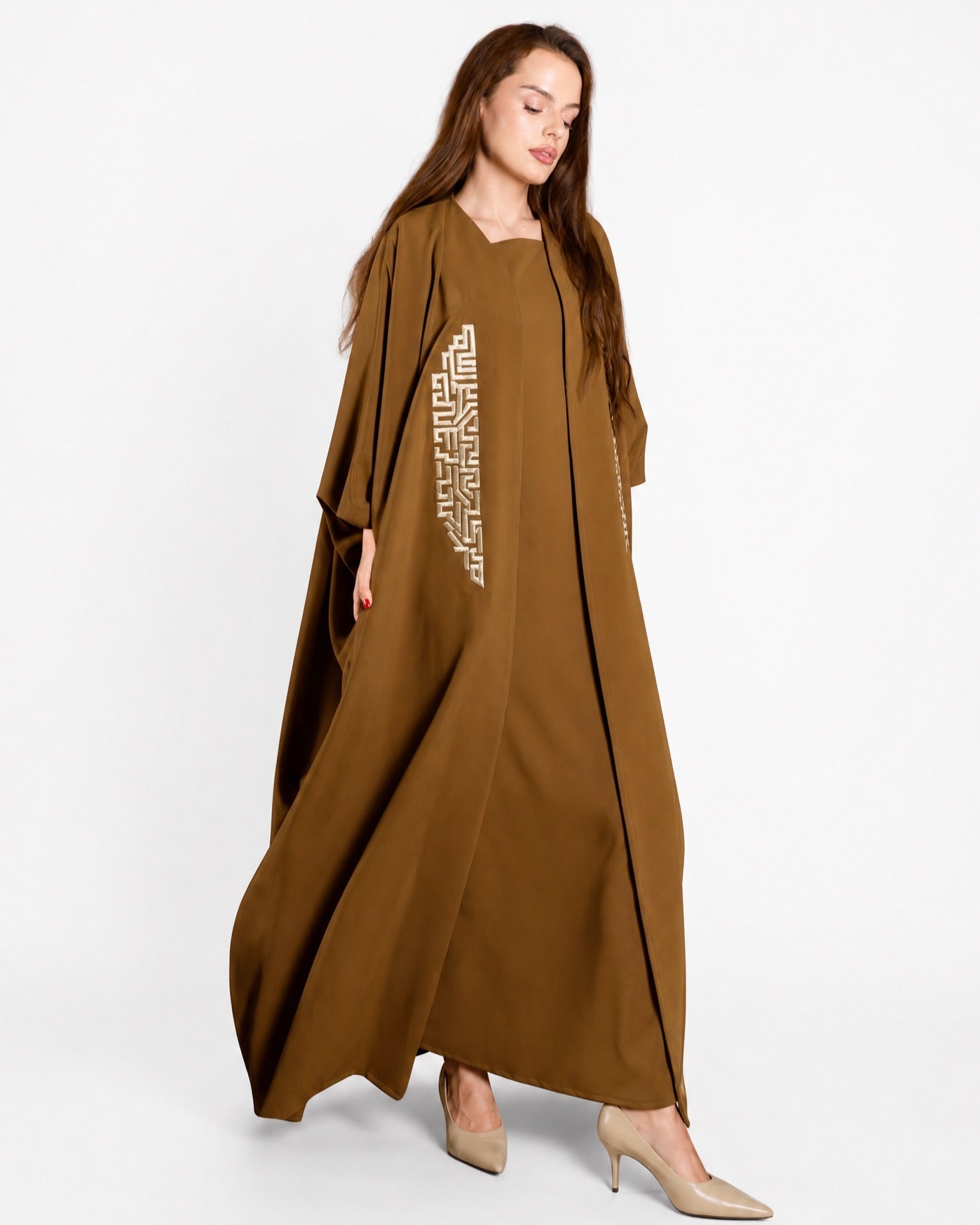 FC 822 - Dark Goldenrod Crepe Abaya Set - FOUZ COUTURE - MIRA Y MANO