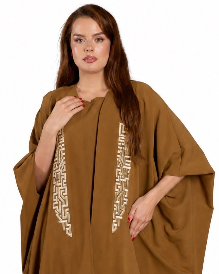 FC 822 - Dark Goldenrod Crepe Abaya Set - FOUZ COUTURE - MIRA Y MANO