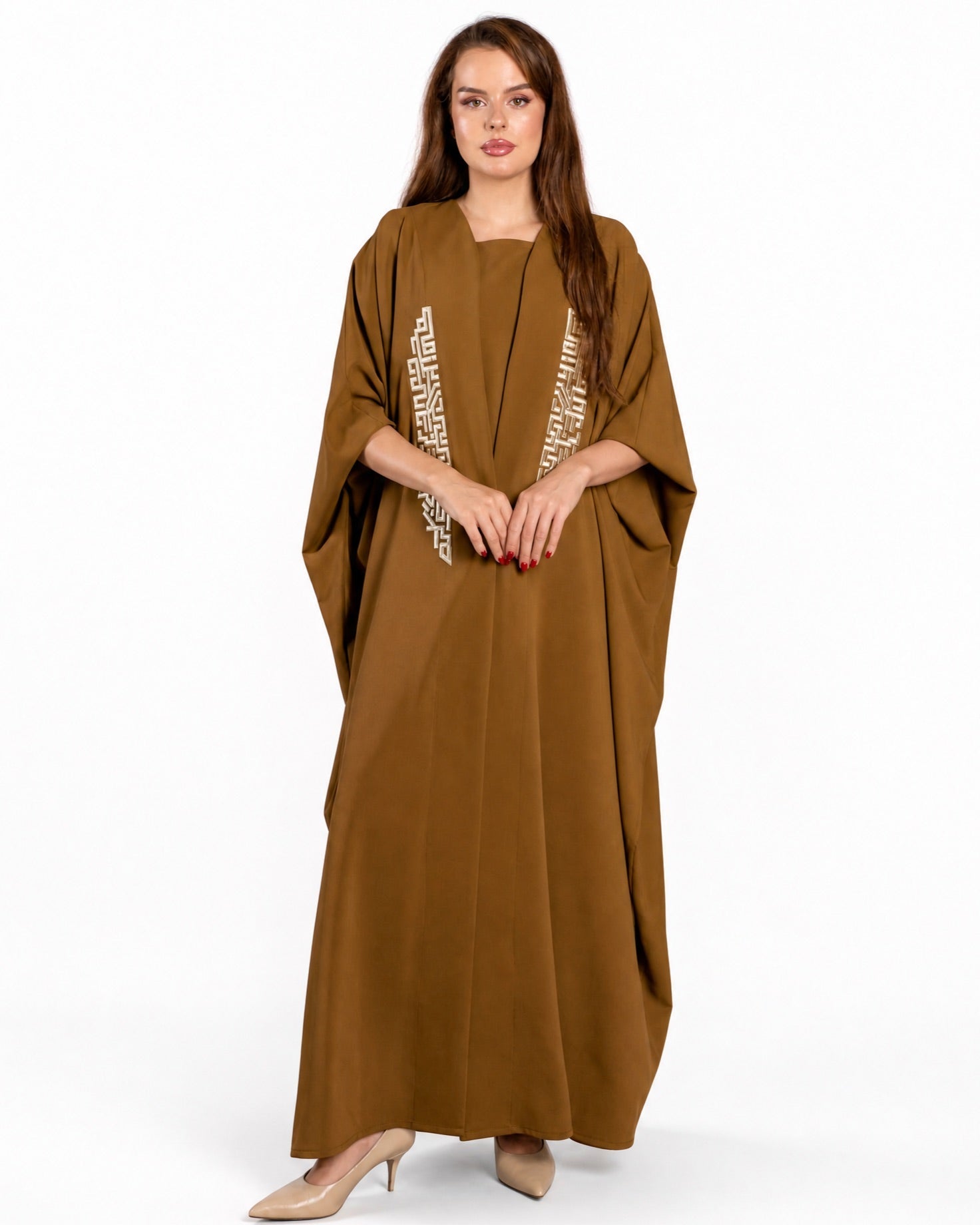 FC 822 - Dark Goldenrod Crepe Abaya Set - FOUZ COUTURE - MIRA Y MANO