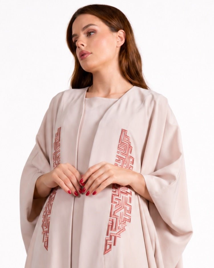 FC 824 - Pink Crepe Abaya Set - FOUZ COUTURE - MIRA Y MANO
