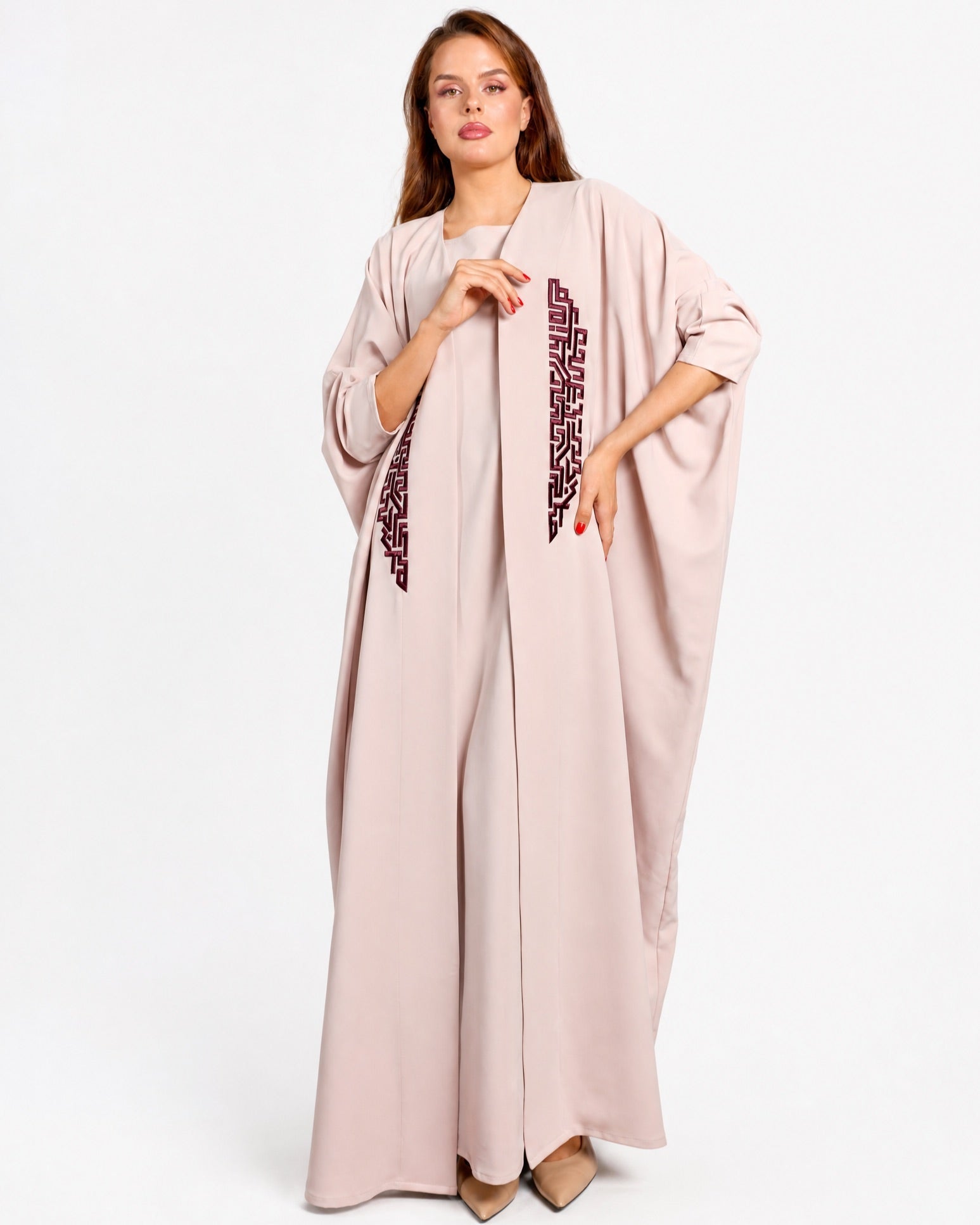 FC 828 - Pink Crepe Abaya Set - FOUZ COUTURE - MIRA Y MANO