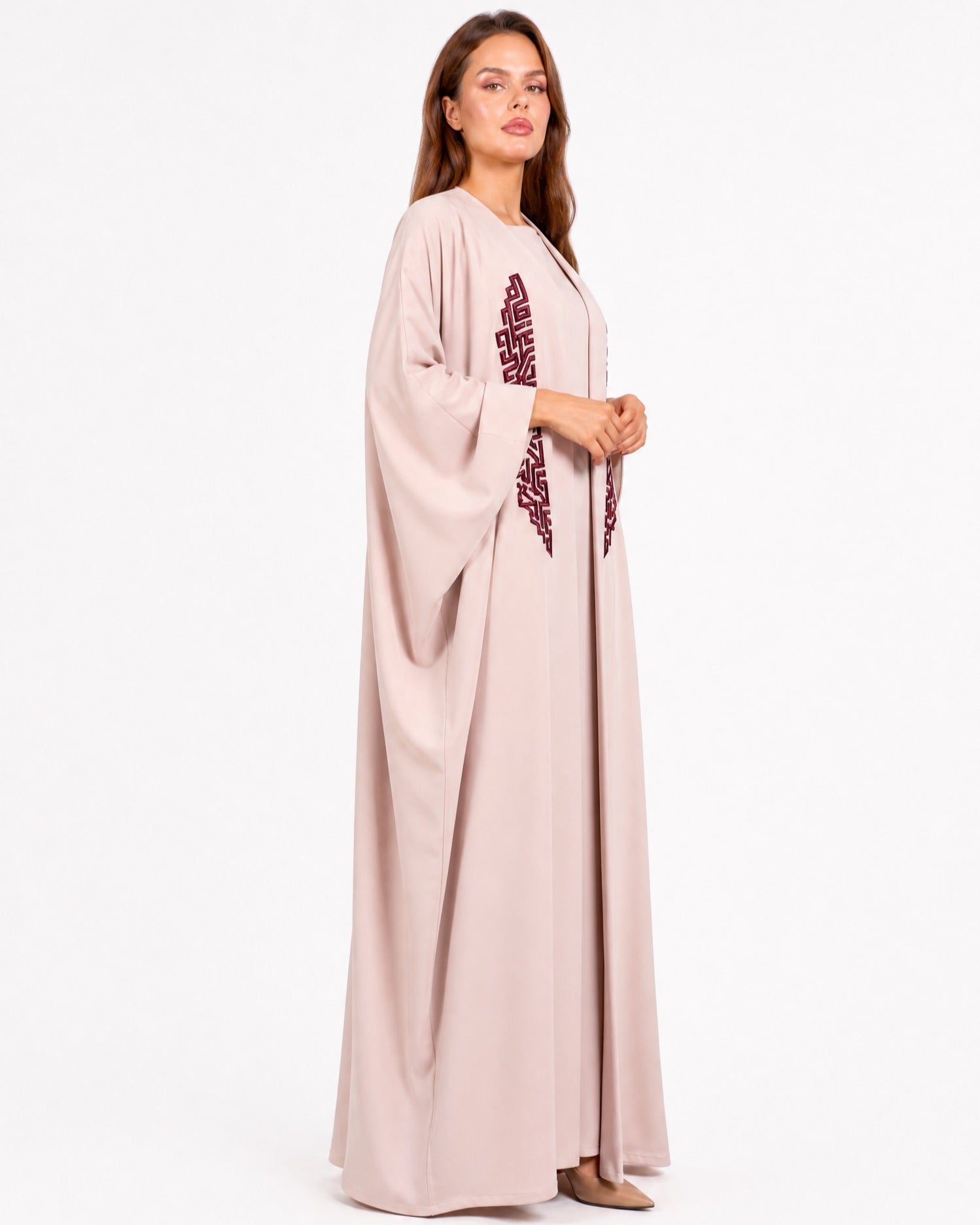FC 828 - Pink Crepe Abaya Set - FOUZ COUTURE - MIRA Y MANO