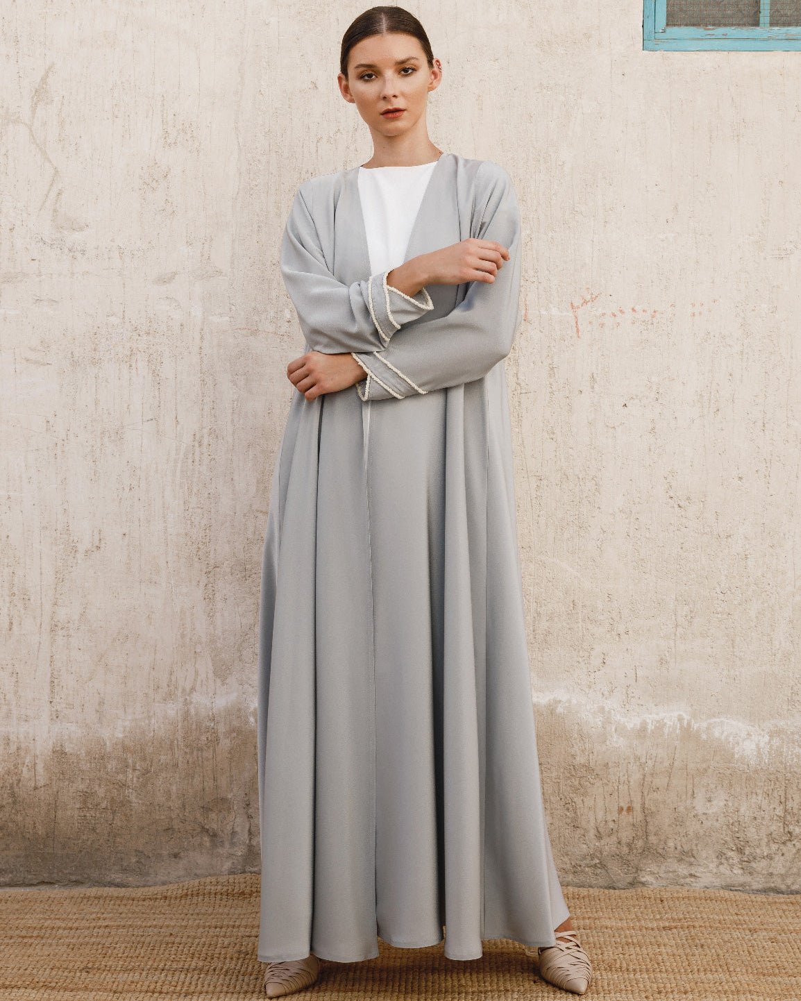 G151-CB - Beige Crepe Abaya - GUL - MIRA Y MANO